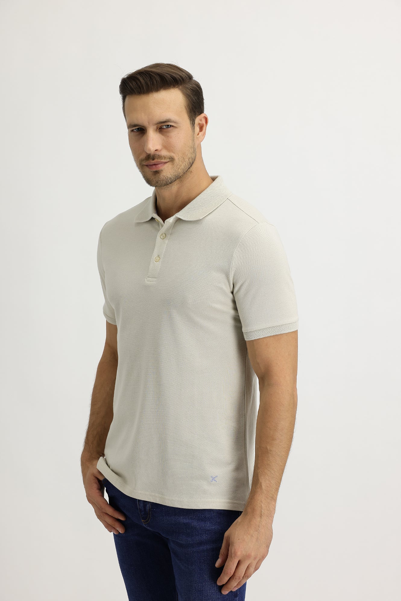 Taş Polo Yaka Slim Fit Dar Kesim Nakışlı Pamuk Tişört - Image 2