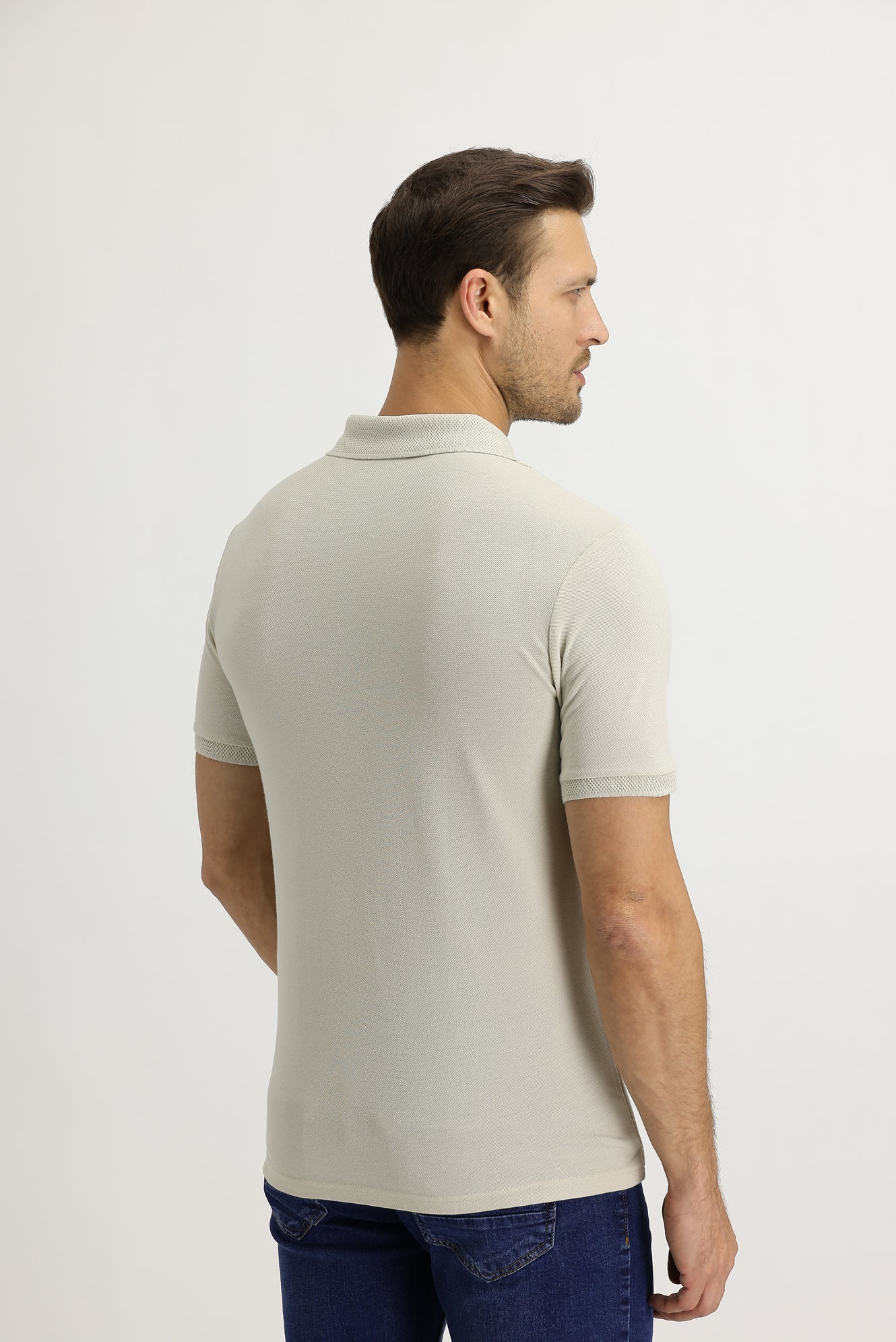 Taş Polo Yaka Slim Fit Dar Kesim Nakışlı Pamuk Tişört - Image 4