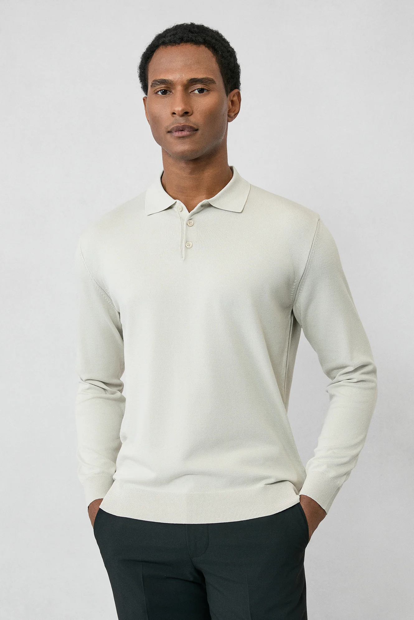 Taş Regular Fit Düğmeli Polo Yaka Triko Kazak - Image 5