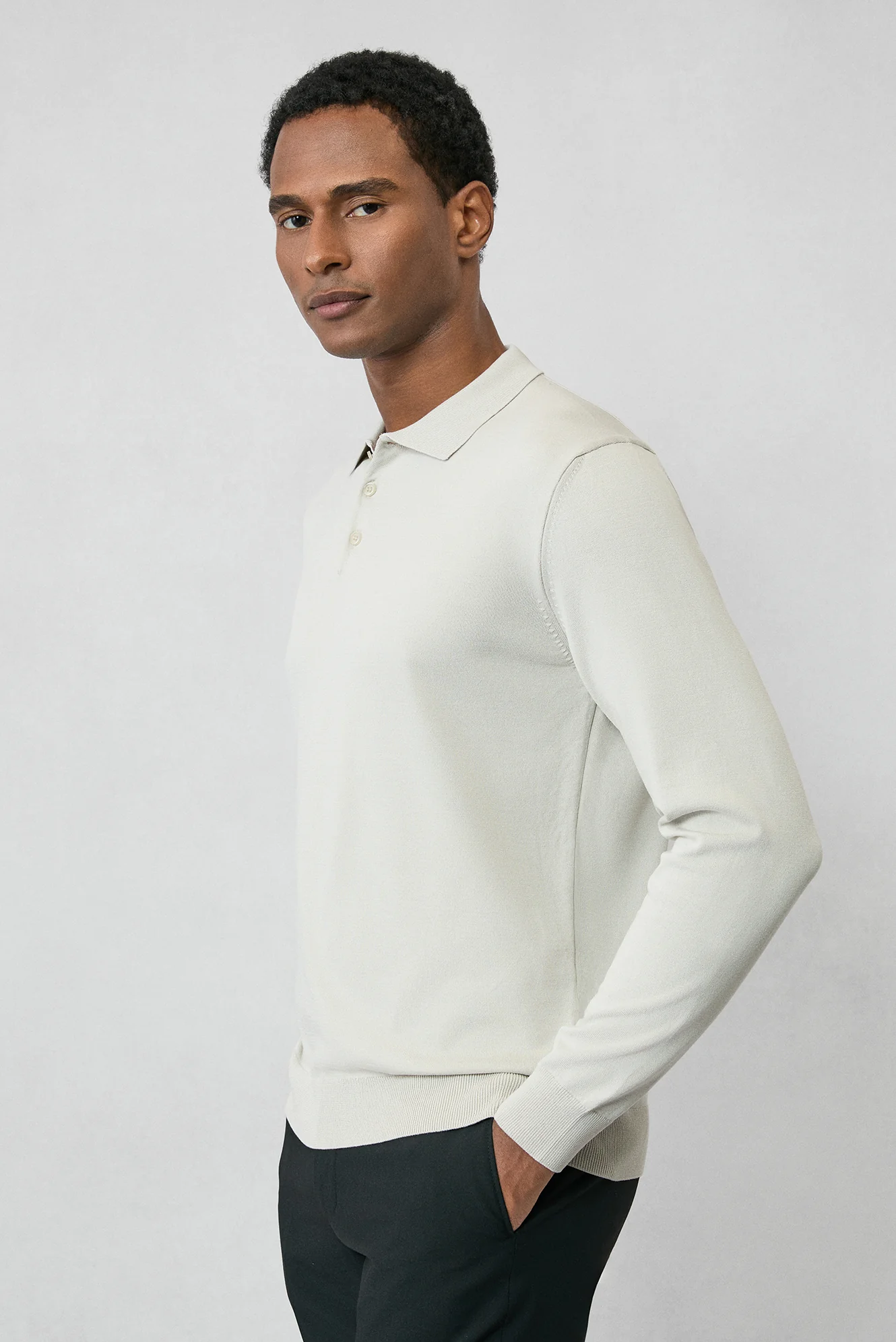 Taş Regular Fit Düğmeli Polo Yaka Triko Kazak - Image 6