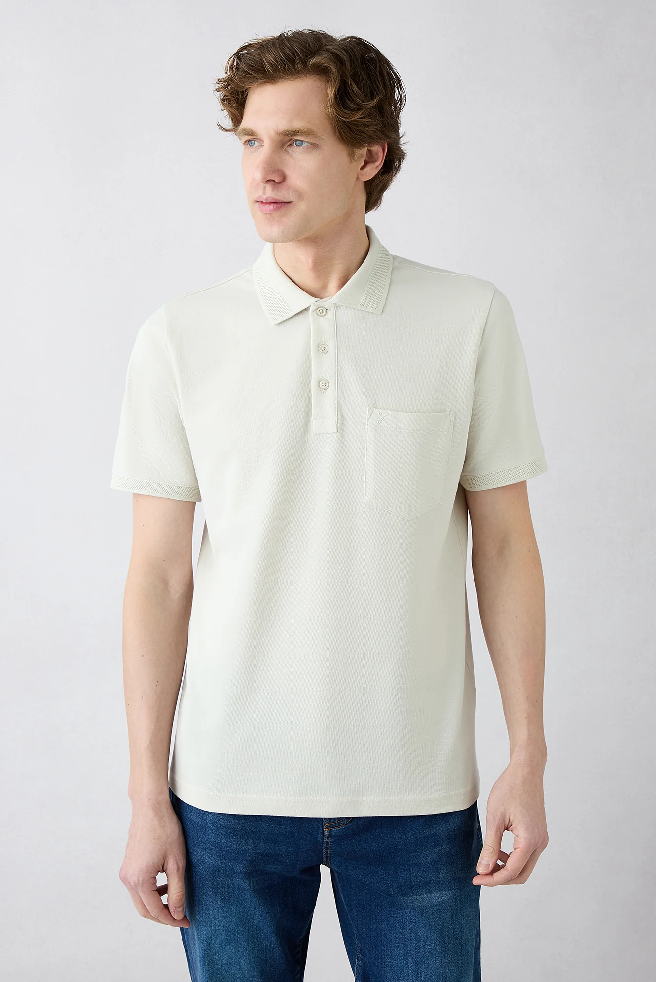 Taş Kıvrılmaz Polo Yaka Regular Fit Cepli Ribana Detaylı Pamuk Tişört - Image 5