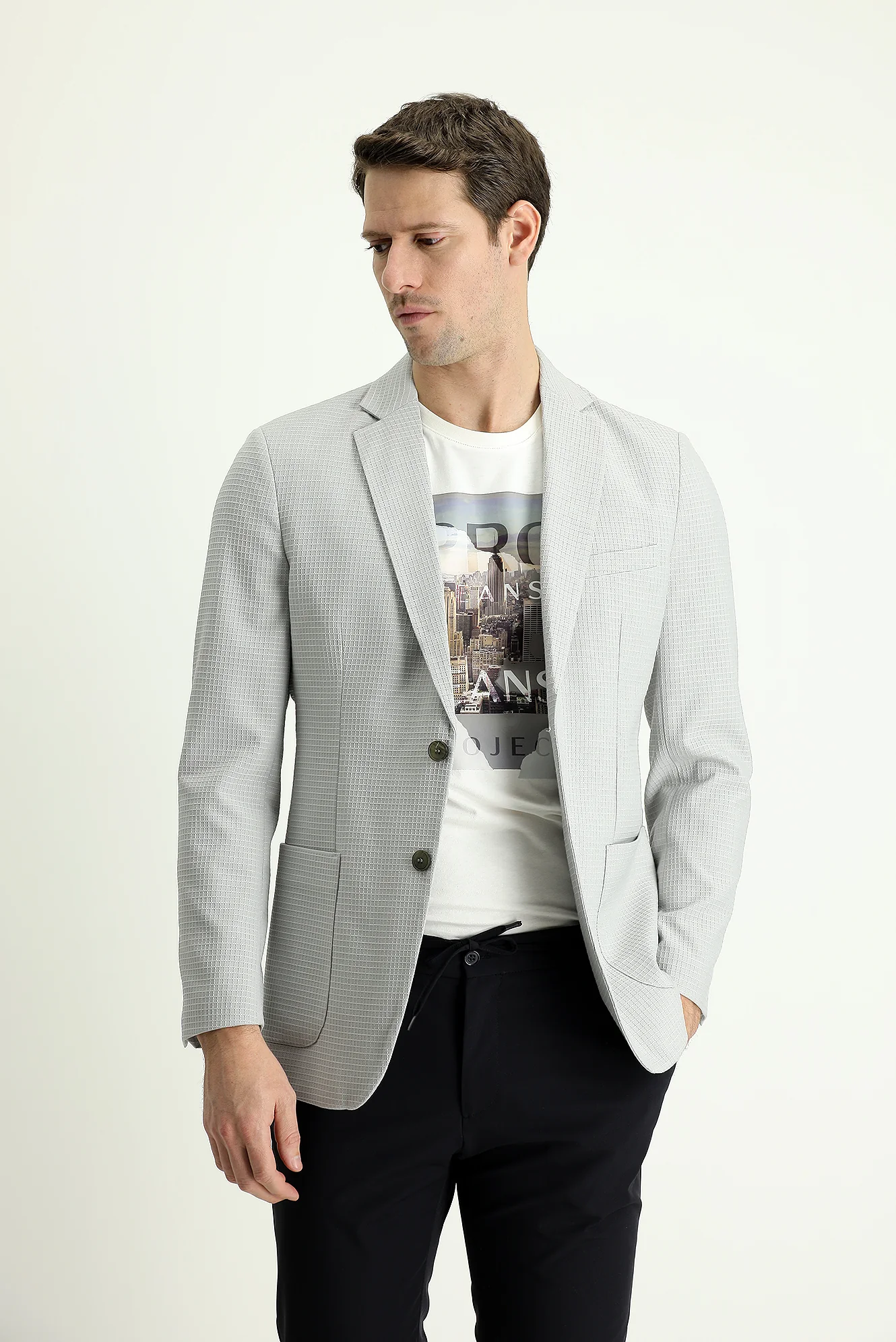 Taş 7 Drop Slim Fit Dar Kesim Klasik Kareli Ceket - Image 2