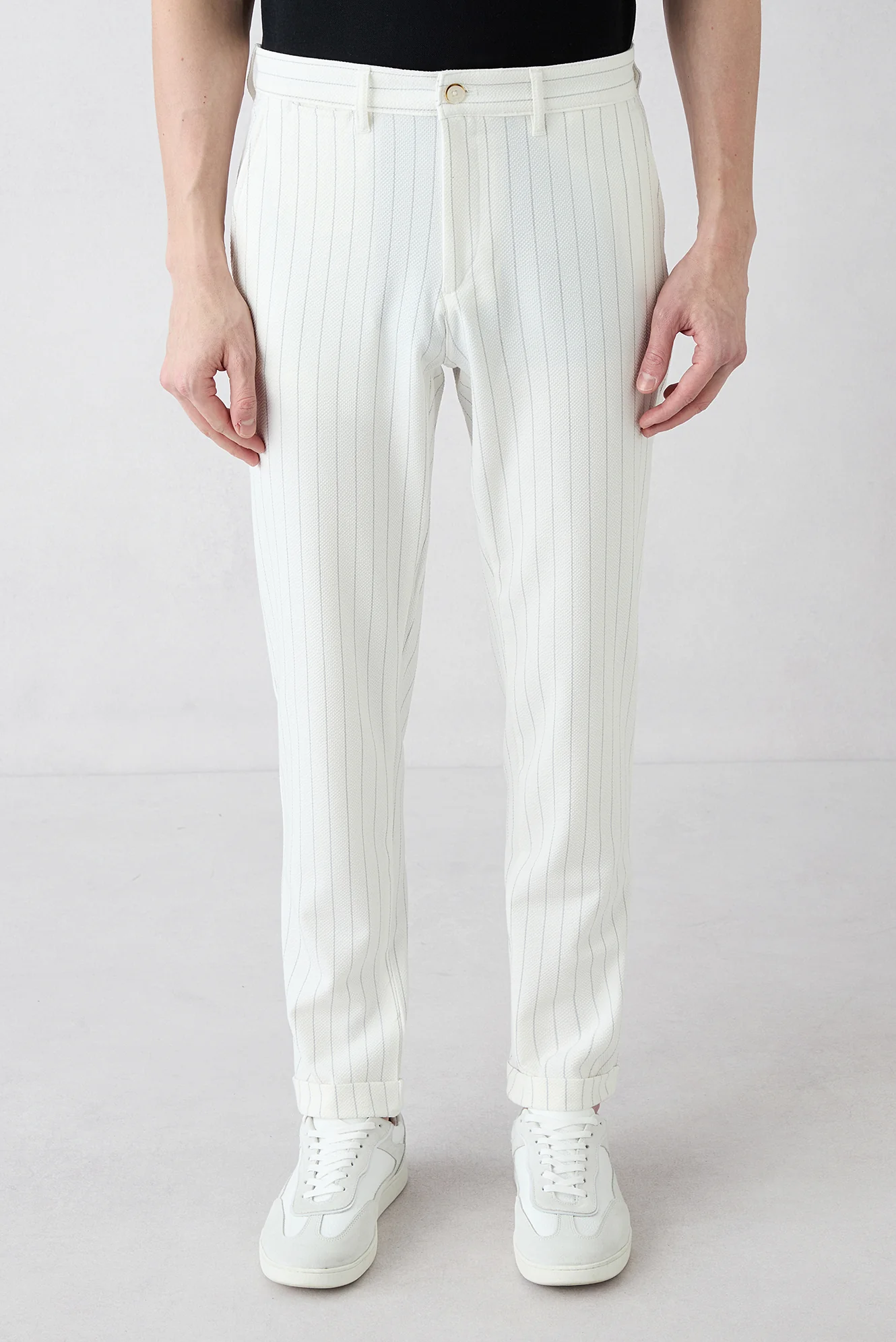 Taş Straight Slim Fit Çizgili Likralı Esnek Yan Cepli Likralı Kanvas / Chino Pantolon - Image 2
