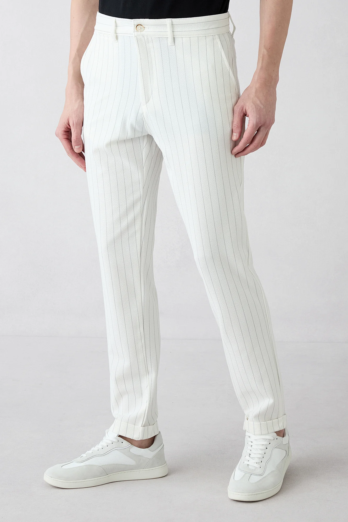Taş Straight Slim Fit Çizgili Likralı Esnek Yan Cepli Likralı Kanvas / Chino Pantolon - Image 3