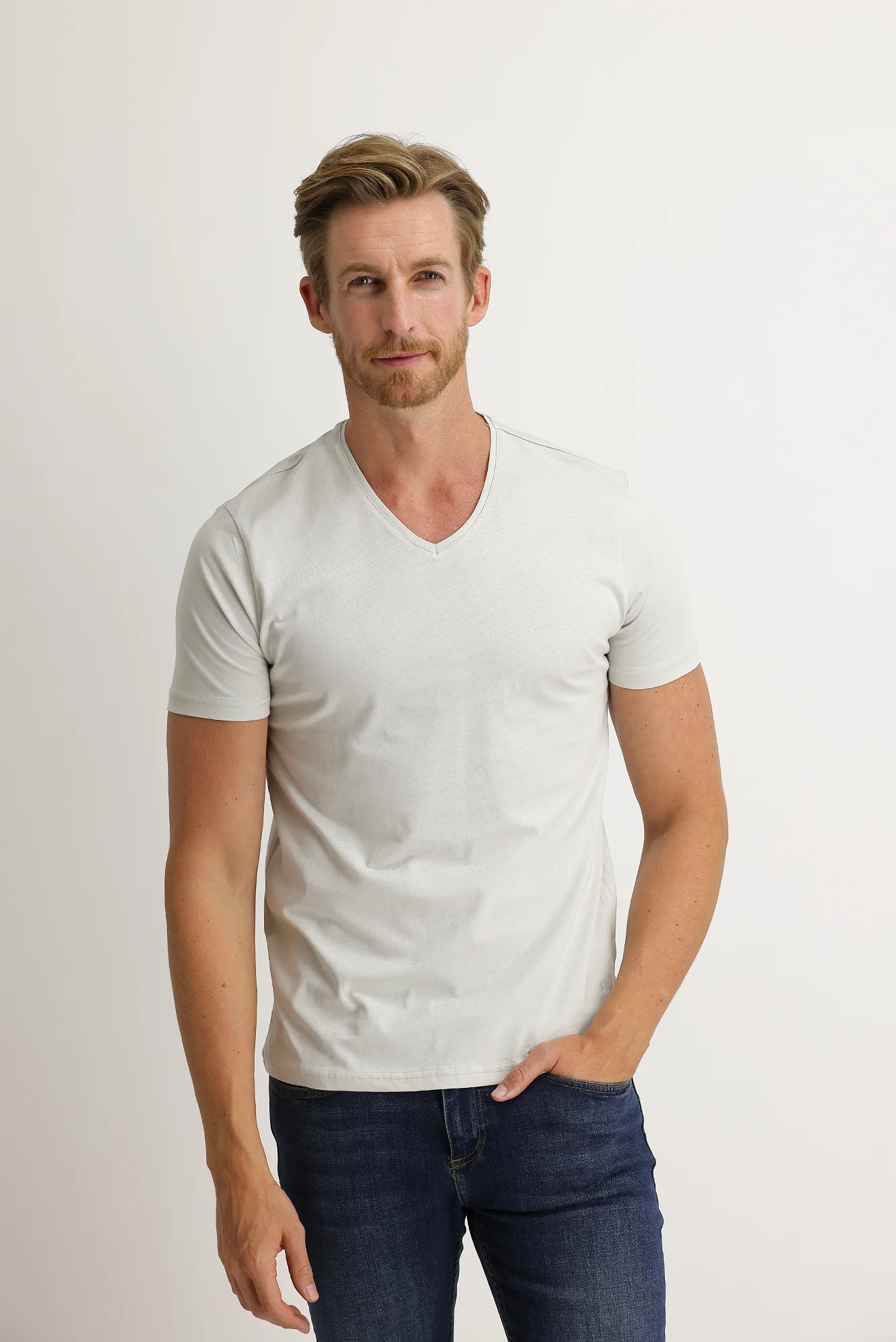 Taş V Yaka Slim Fit Dar Kesim Pamuk Tişört - Image 2