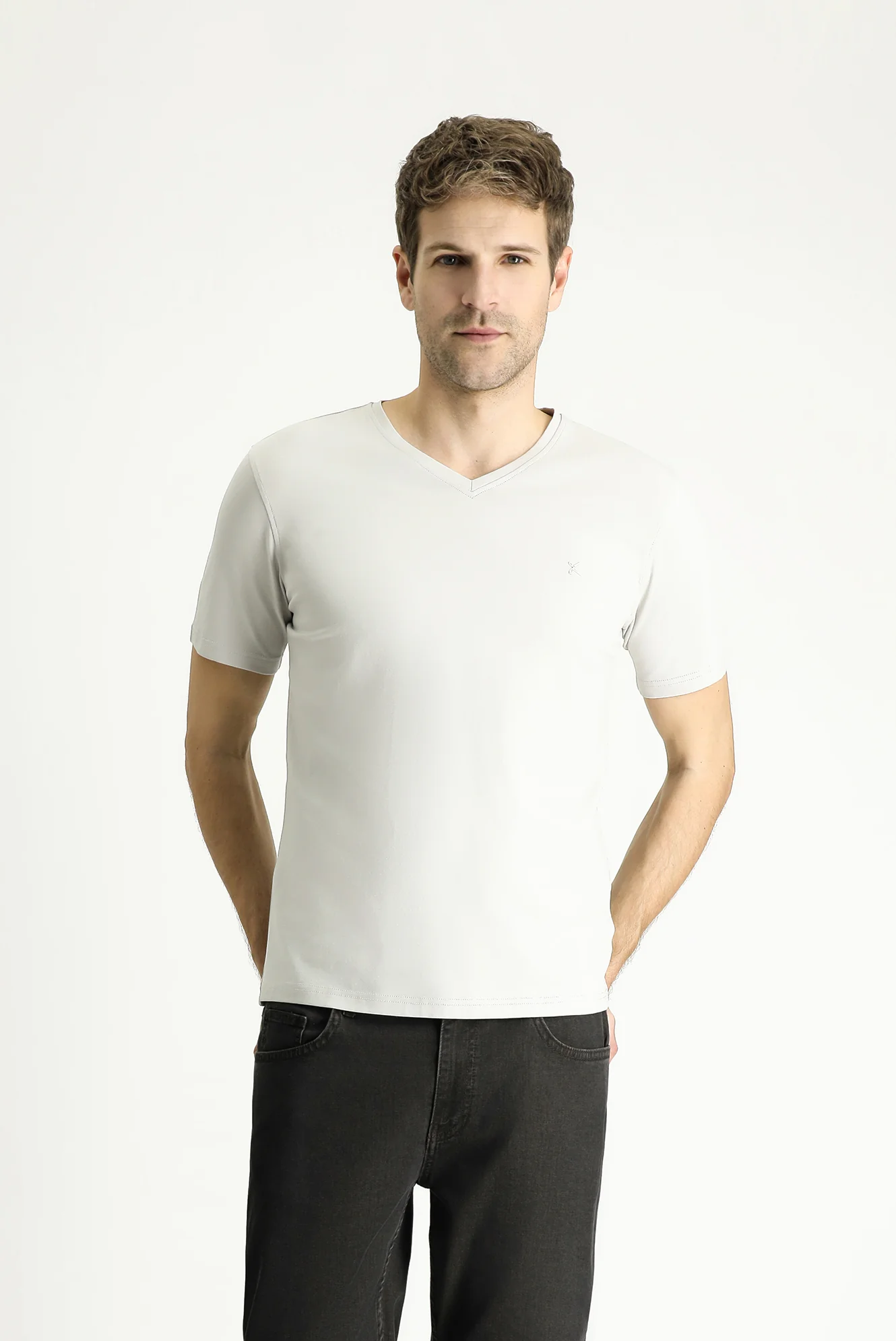 Taş V Yaka Slim Fit Dar Kesim Süprem Pamuklu Basic Tişört