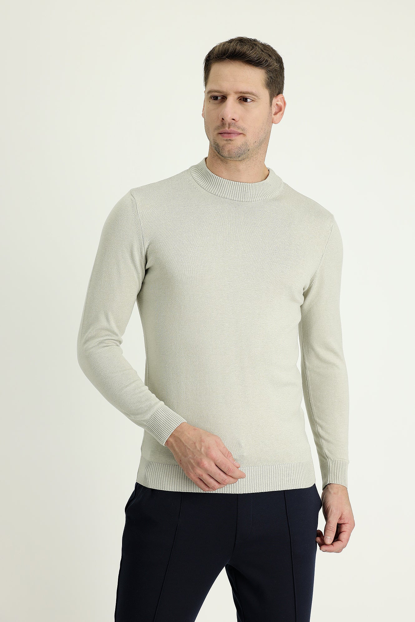 Taş Yarım Balıkçı Yaka Regular Fit Triko Kazak - Image 2