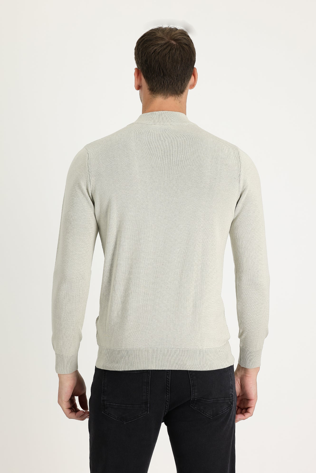 Taş Yarım Balıkçı Yaka Slim Fit Dar Kesim Fermuarlı Desenli Pamuklu Triko Kazak - Image 3