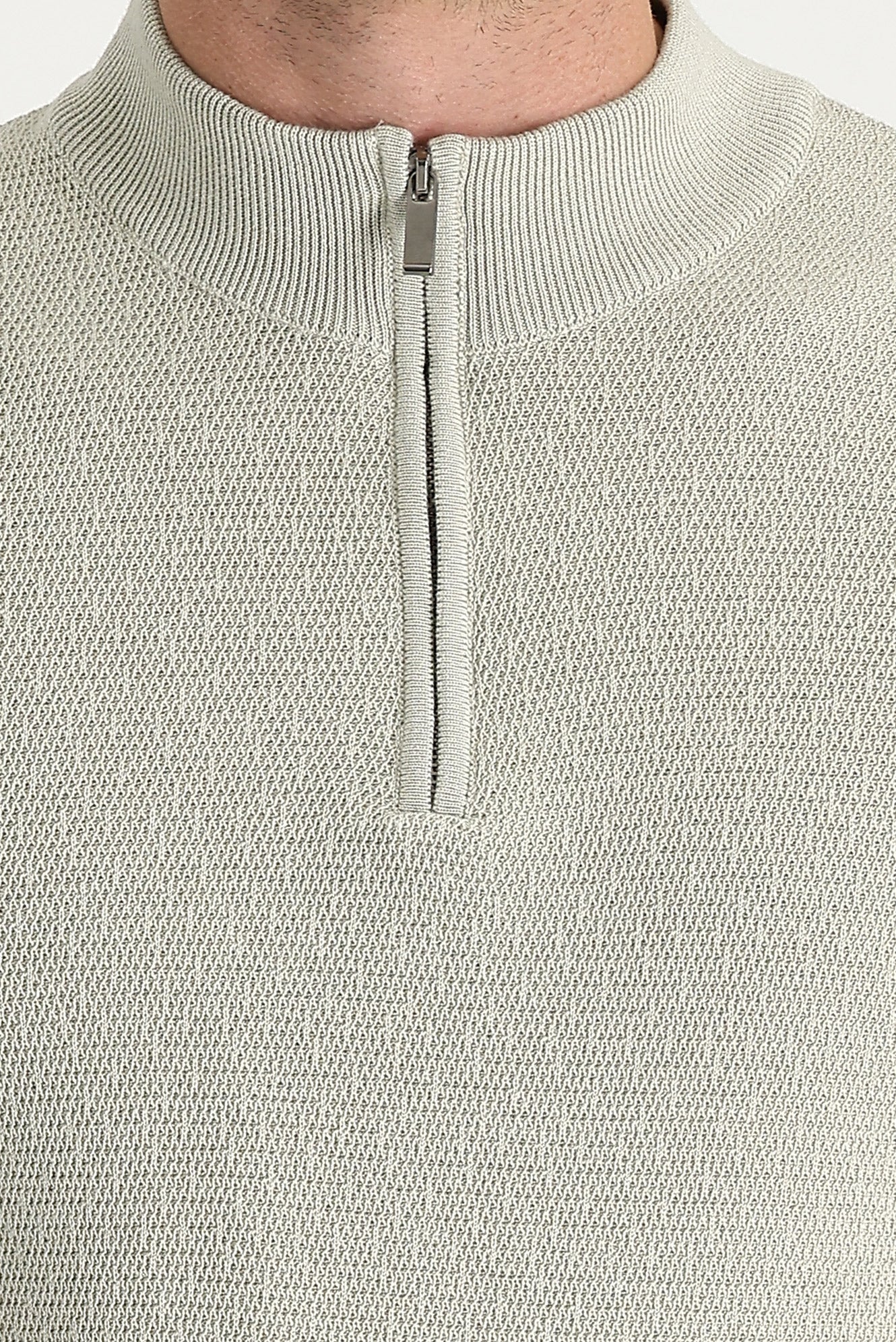 Taş Yarım Balıkçı Yaka Slim Fit Dar Kesim Fermuarlı Desenli Pamuklu Triko Kazak - Image 4
