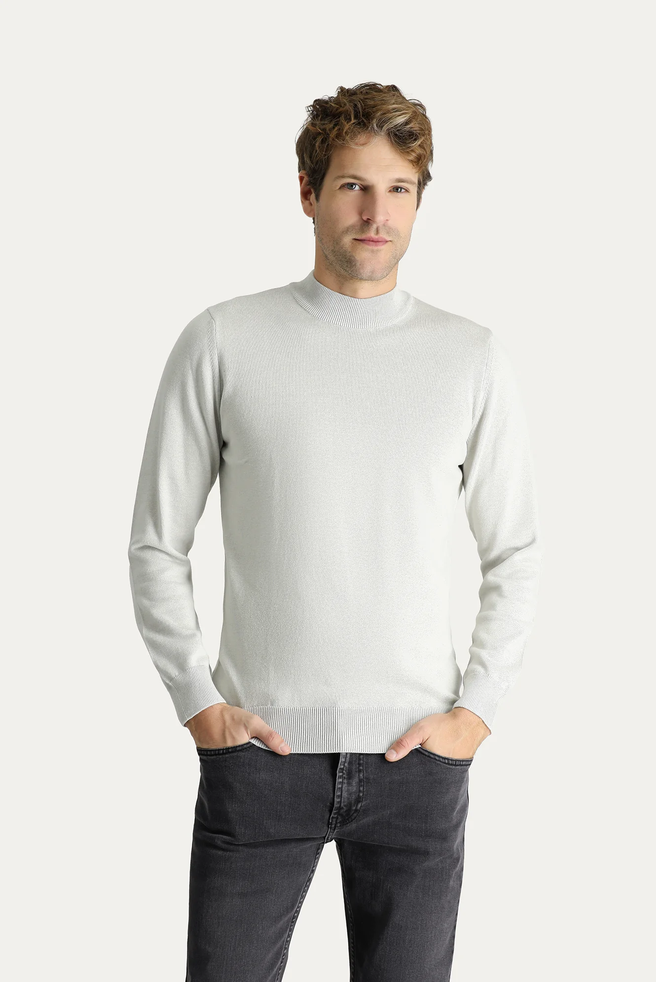 Taş Yarım Balıkçı Yaka Slim Fit Dar Kesim Pamuklu Triko Kazak - Image 3