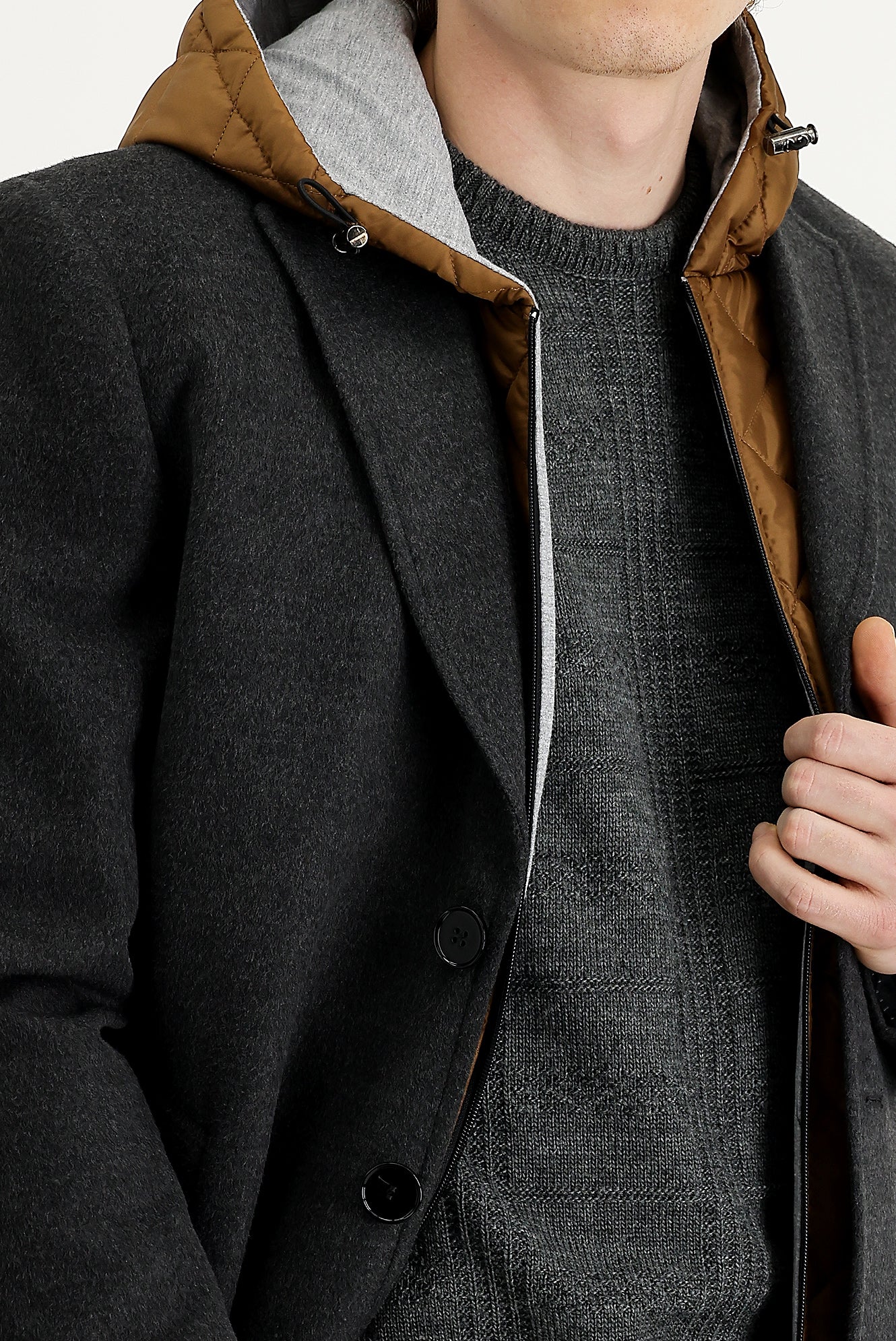 Titanyum Gri Slim Fit Dar Kesim Yelekli Kaban - Image 3