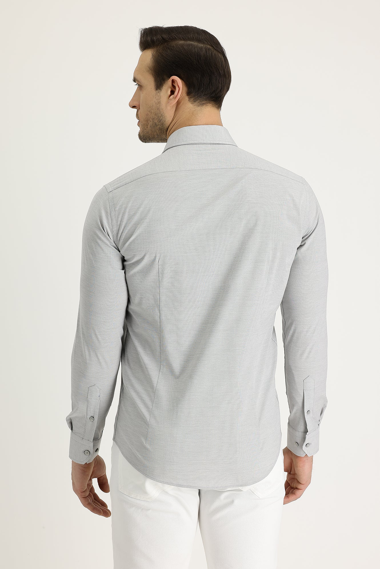 Titanyum Gri Uzun Kol Slim Fit Dar Kesim Klasik Desenli Pamuklu Kolay Ütülenebilir Gömlek - Image 3
