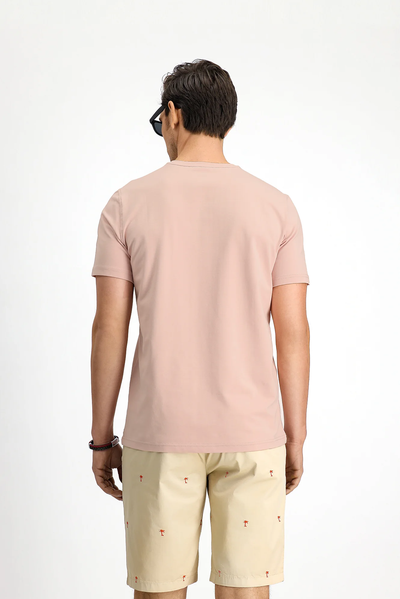 Toz Pembe Bisiklet Yaka Slim Fit Yumuşak Dokulu Pamuklu Likralı Esnek Tişört - Image 5