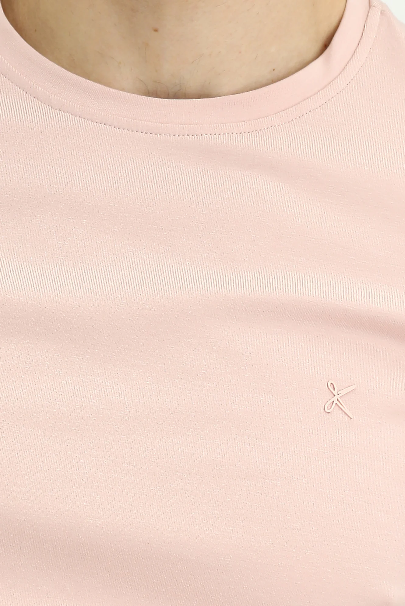 Toz Pembe Bisiklet Yaka Slim Fit Yumuşak Dokulu Pamuklu Likralı Esnek Tişört - Image 6