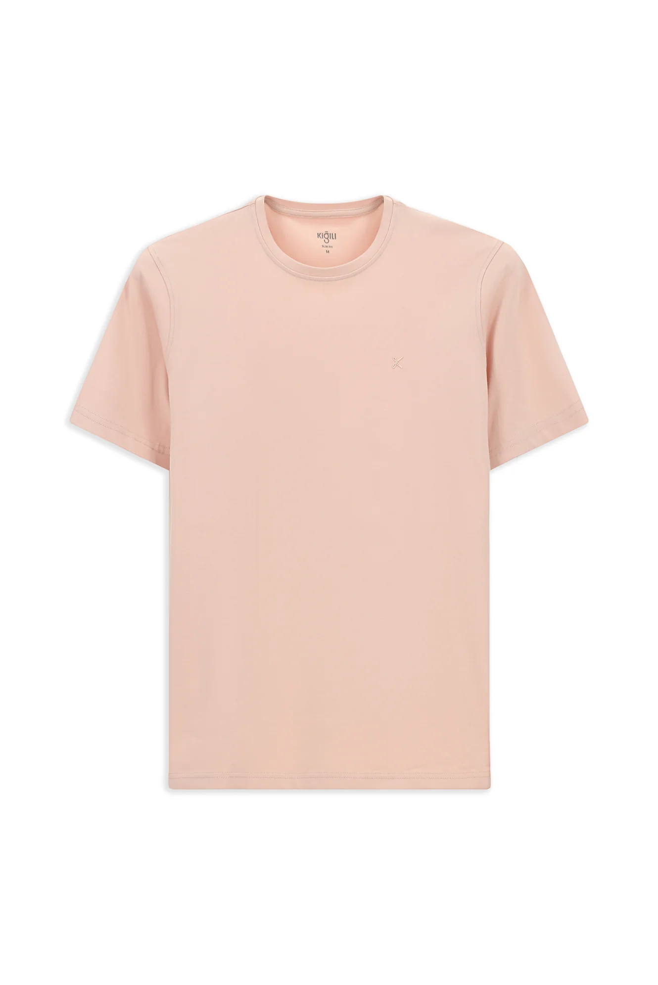 Toz Pembe Bisiklet Yaka Slim Fit Yumuşak Dokulu Pamuklu Likralı Esnek Tişört - Image 8
