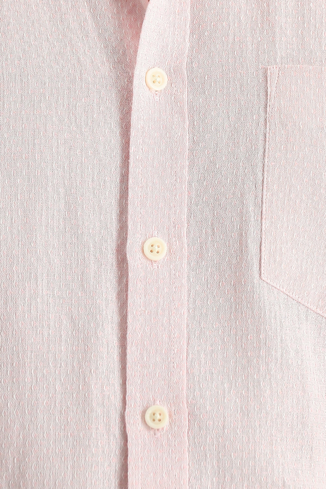 Toz Pembe Kısa Kol Regular Fit Desenli Keten Karışımlı Gömlek - Image 6