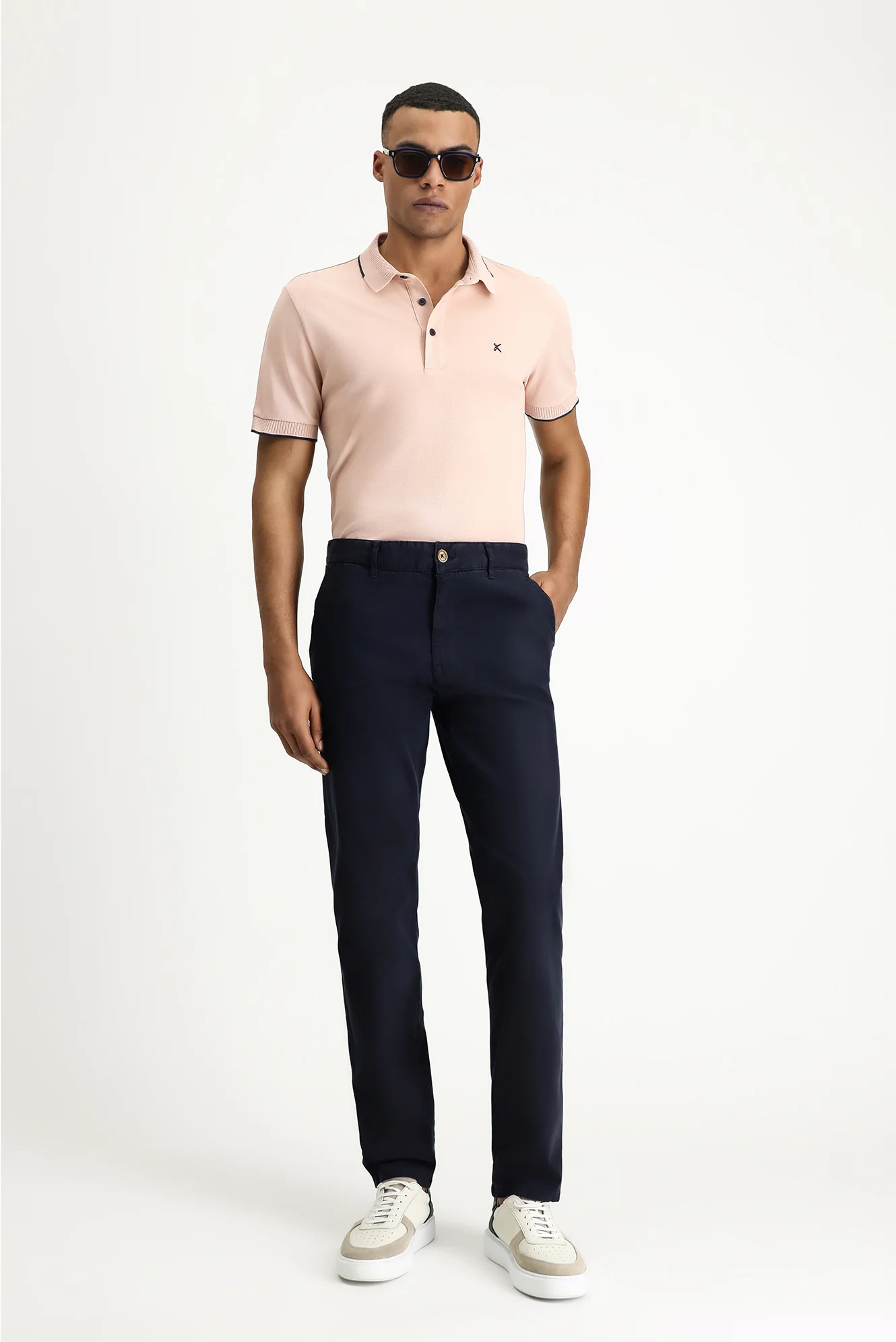 Toz Pembe Polo Yaka Slim Fit Dar Kesim Desenli Nakışlı Pamuk Tişört - Image 3