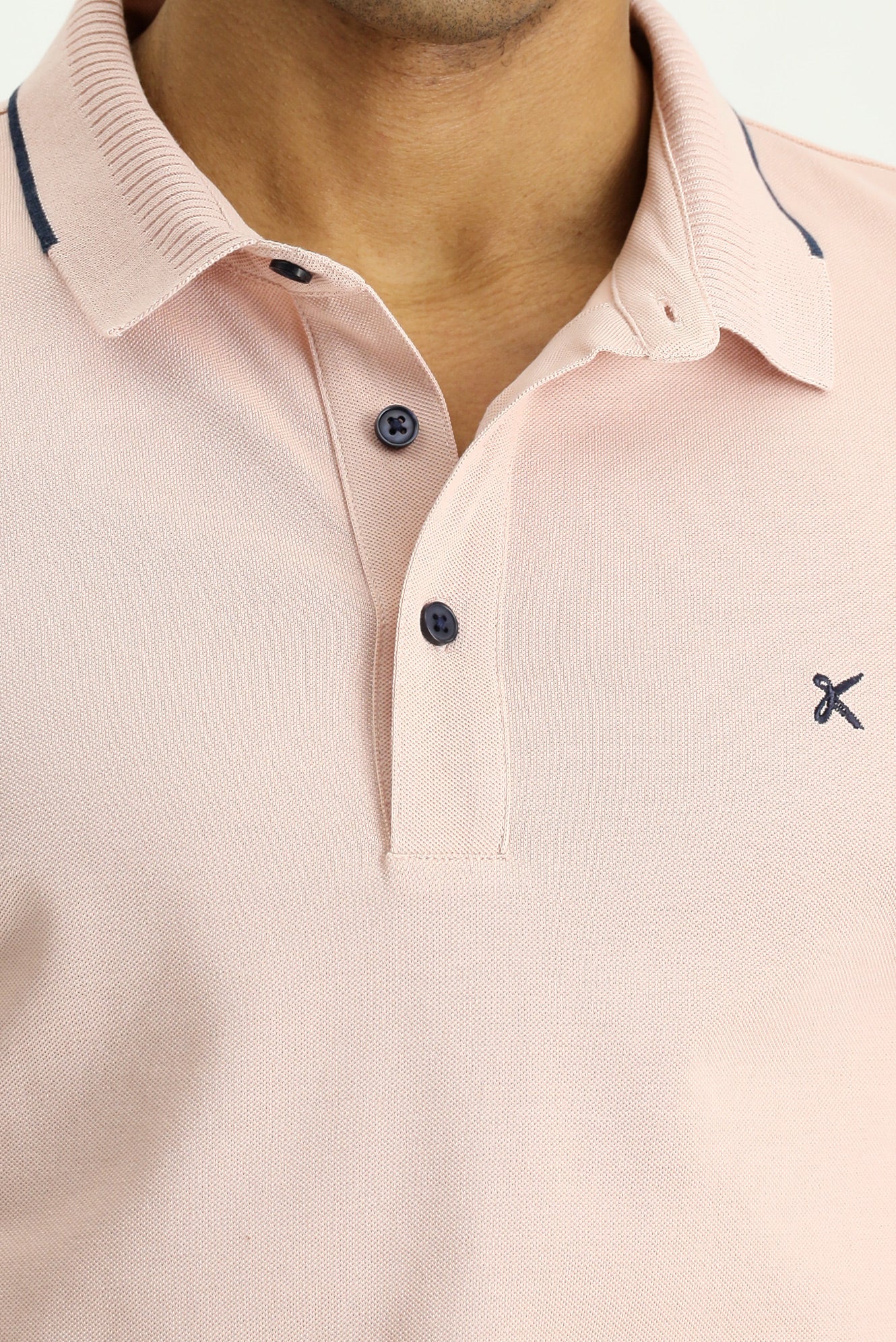 Toz Pembe Polo Yaka Slim Fit Dar Kesim Desenli Nakışlı Pamuk Tişört - Image 9