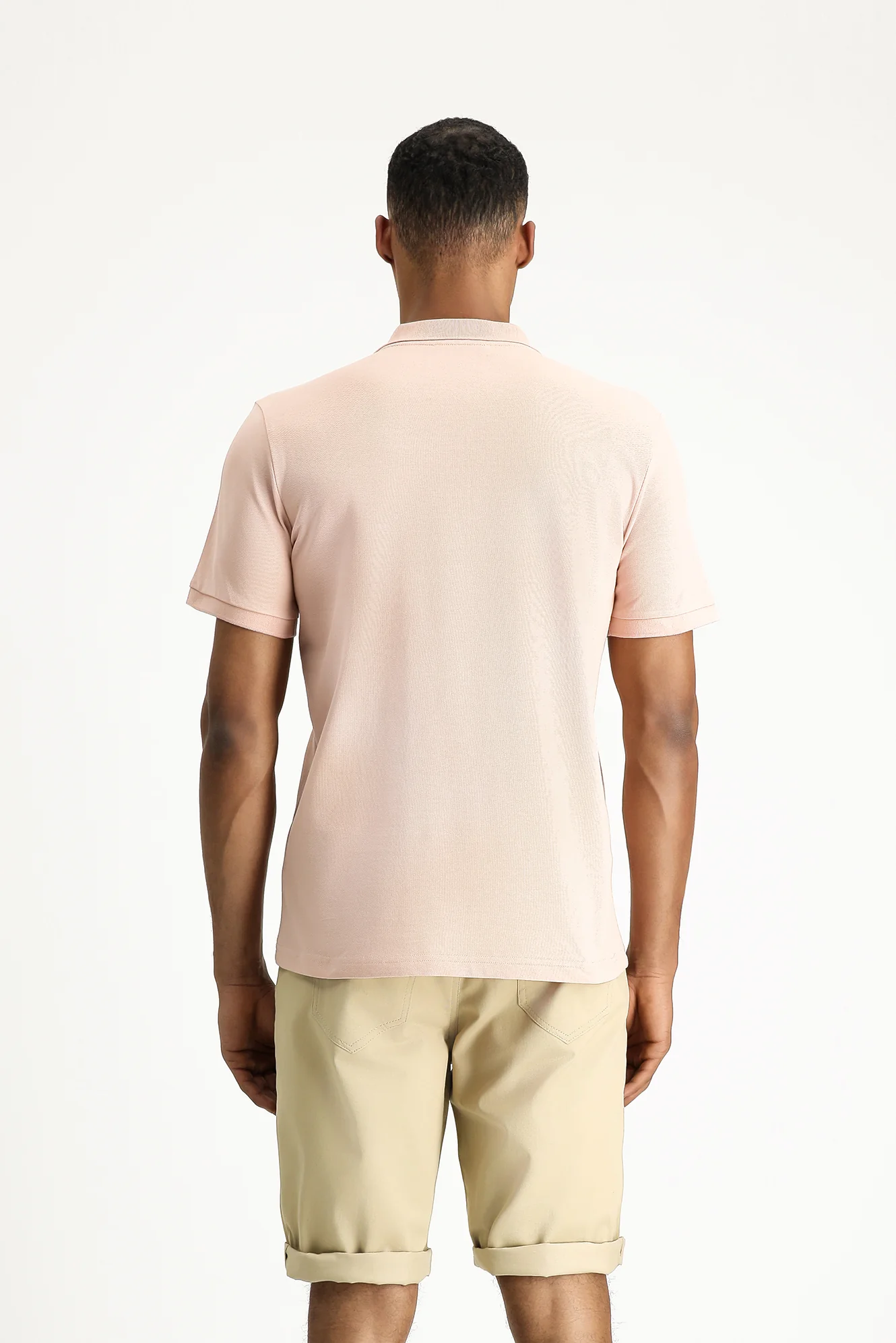 Toz Pembe Polo Yaka Slim Fit Dar Kesim Nakışlı Pamuk Tişört - Image 4