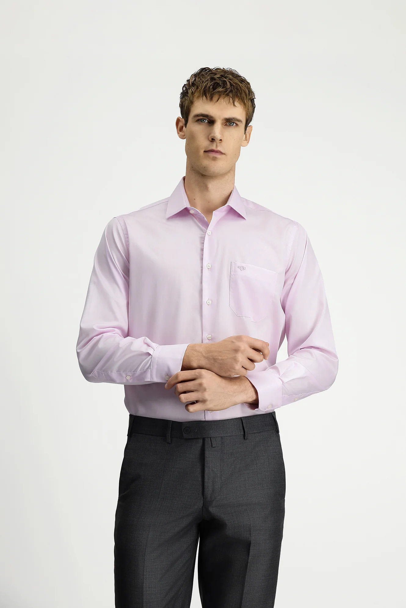 Toz Pembe Uzun Kol Non Iron Saten Klasik Cepli Pamuklu Gömlek - Image 3