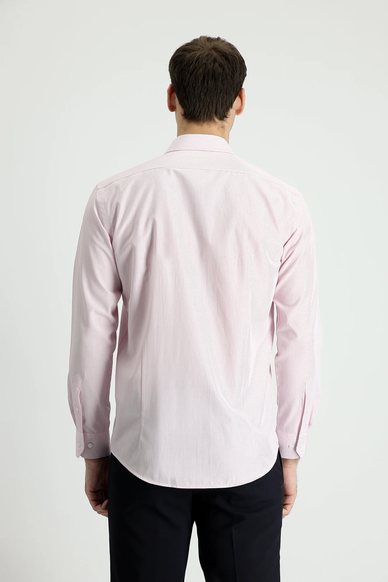 Toz Pembe Uzun Kol Slim Fit Dar Kesim Çizgili Pamuklu Kolay Ütülenebilir Gömlek - Image 3