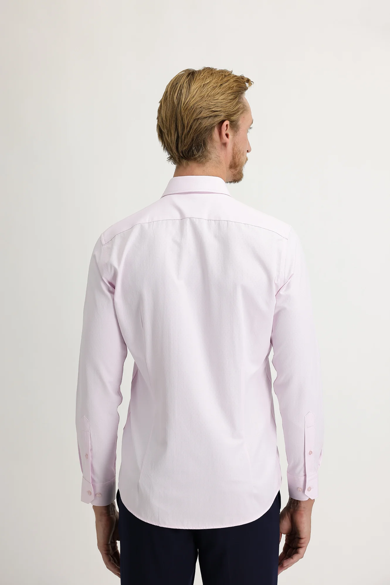 Toz Pembe Uzun Kol Slim Fit Dar Kesim Desenli Pamuklu Gömlek - Image 4
