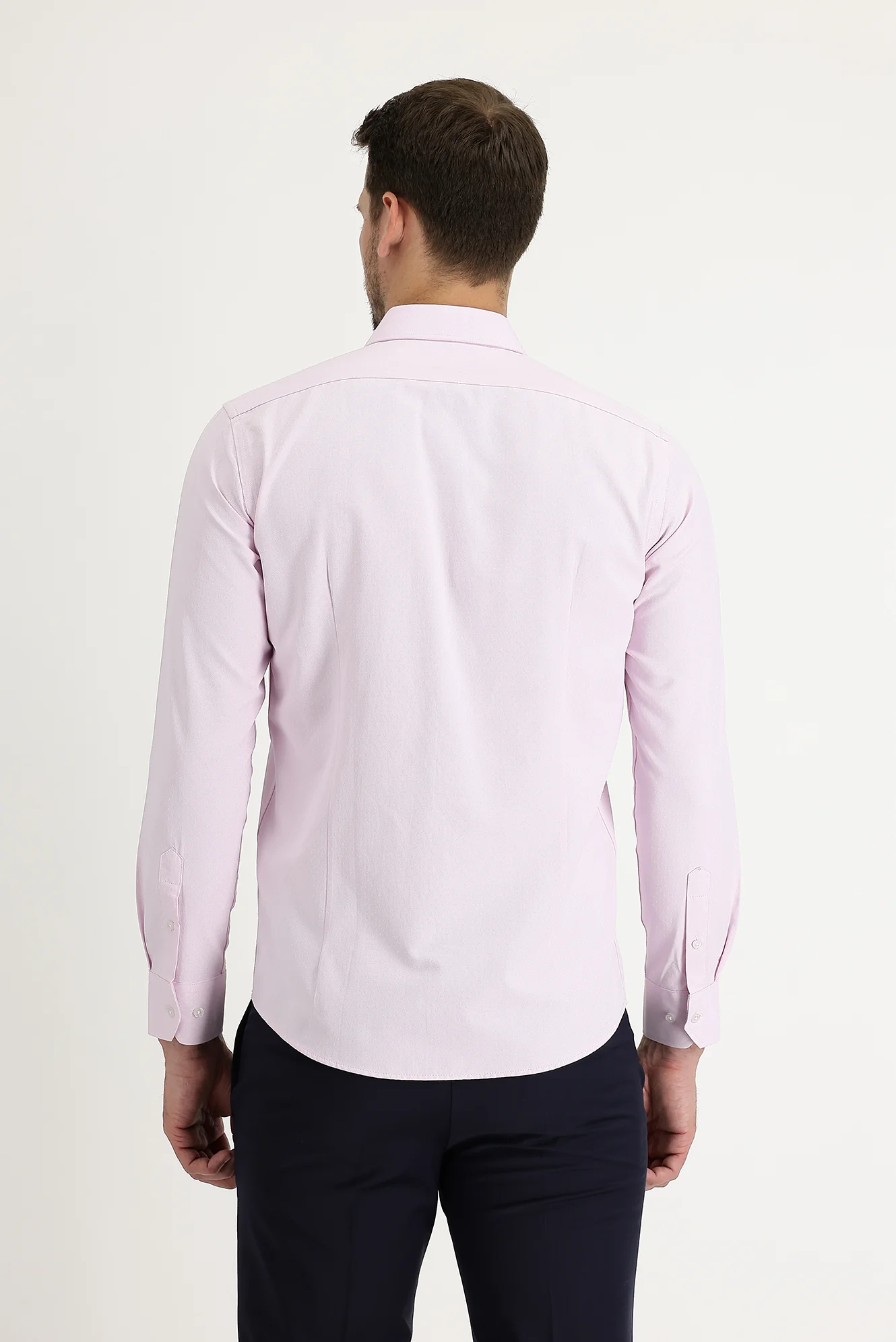 Toz Pembe Uzun Kol Slim Fit Dar Kesim Klasik Desenli Pamuklu Kolay Ütülenebilir Gömlek - Image 2