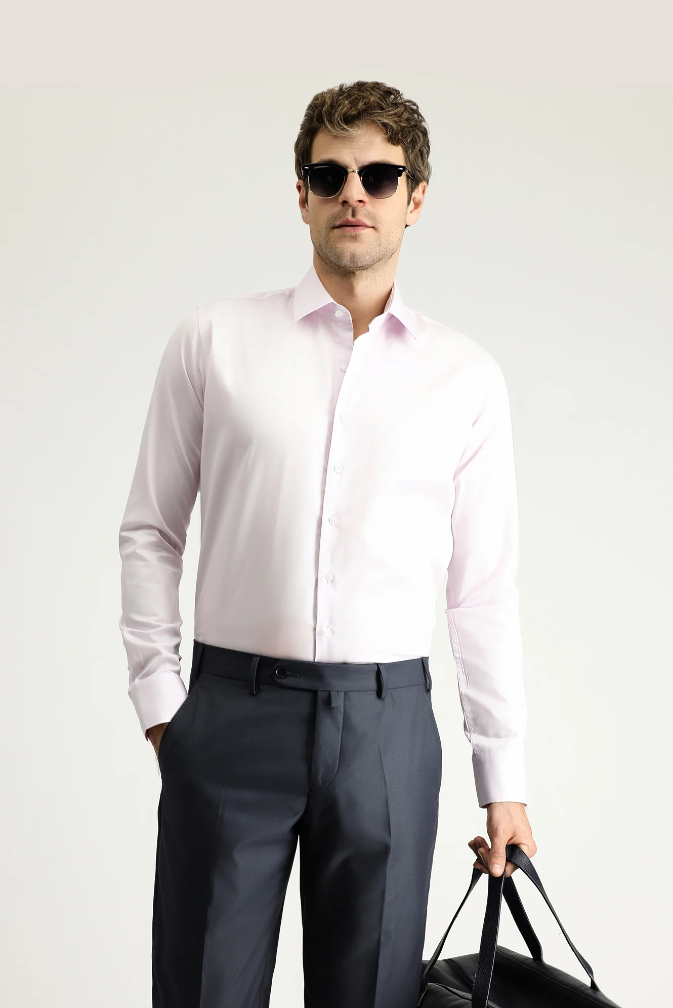 Toz Pembe Uzun Kol Slim Fit Dar Kesim Non Iron Saten Klasik Pamuklu Gömlek - Image 2