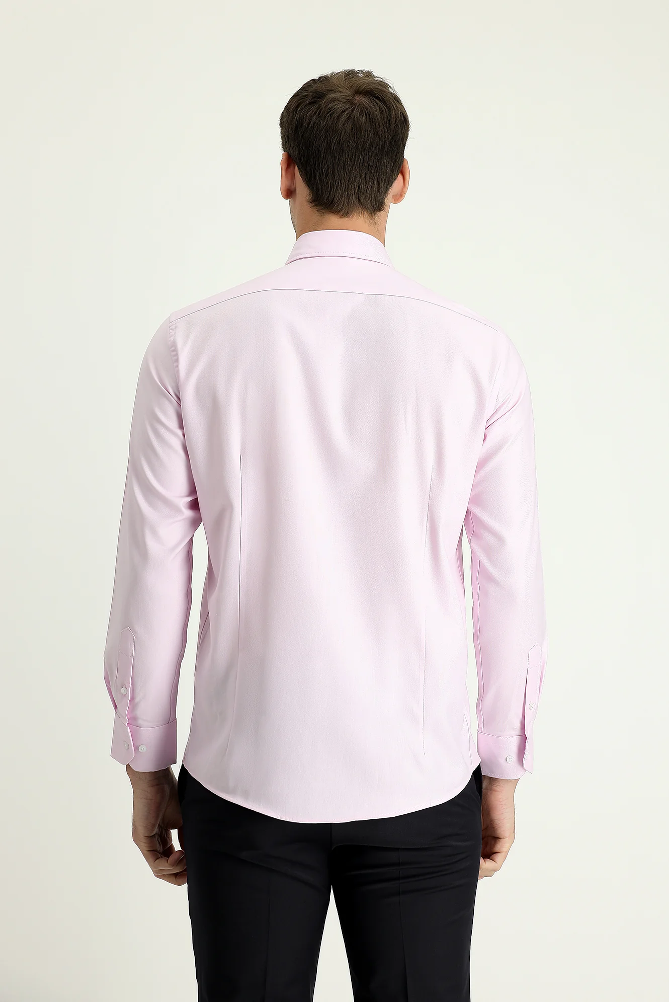 Toz Pembe Uzun Kol Slim Fit Dar Kesim Oxford Pamuk Düğmeli Yaka Gömlek - Image 3