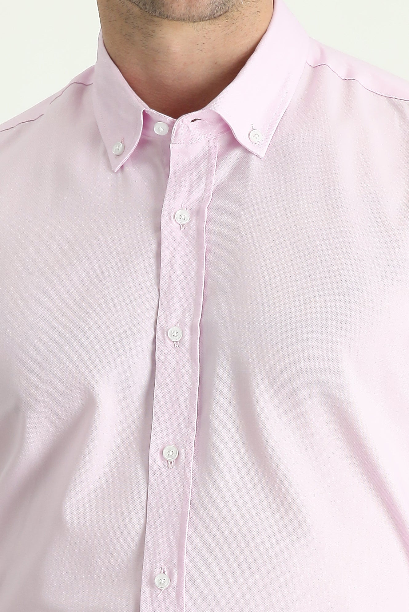 Toz Pembe Uzun Kol Slim Fit Dar Kesim Oxford Pamuk Düğmeli Yaka Gömlek - Image 4