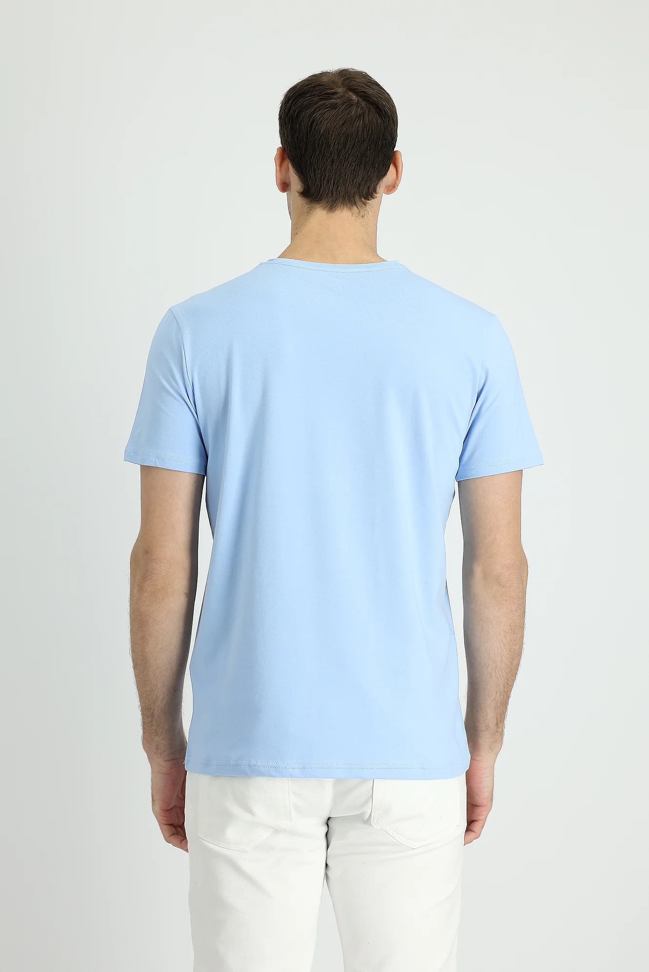Uçuk Mavi Bisiklet Yaka Slim Fit Dar Kesim Süprem Tişört - Image 2