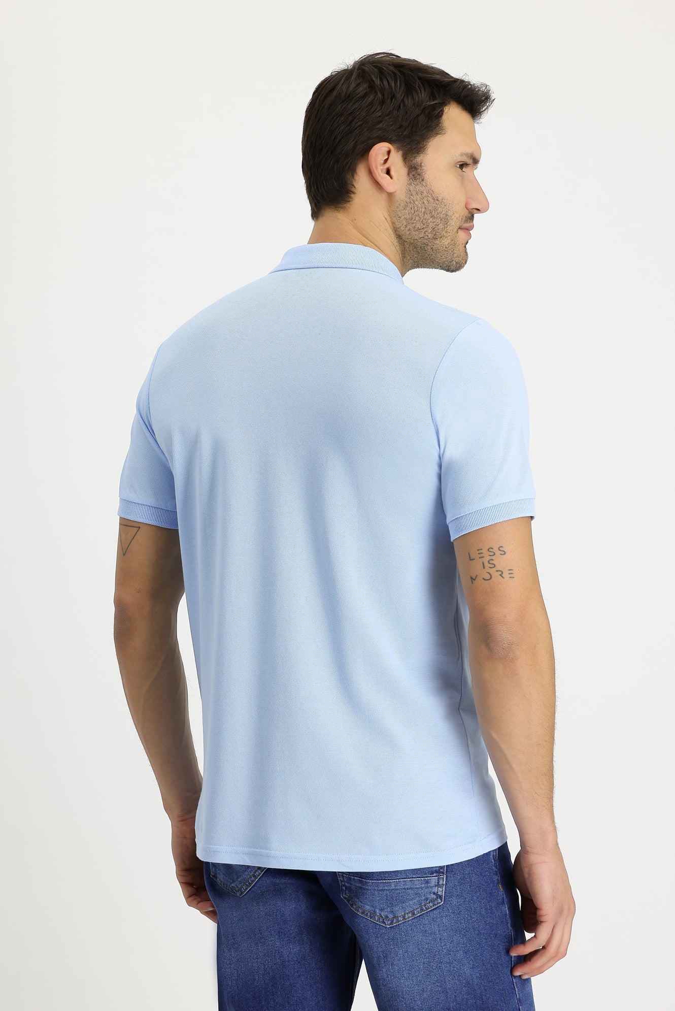Uçuk Mavi Polo Yaka Regular Fit Nakışlı Pamuk Tişört - Image 4
