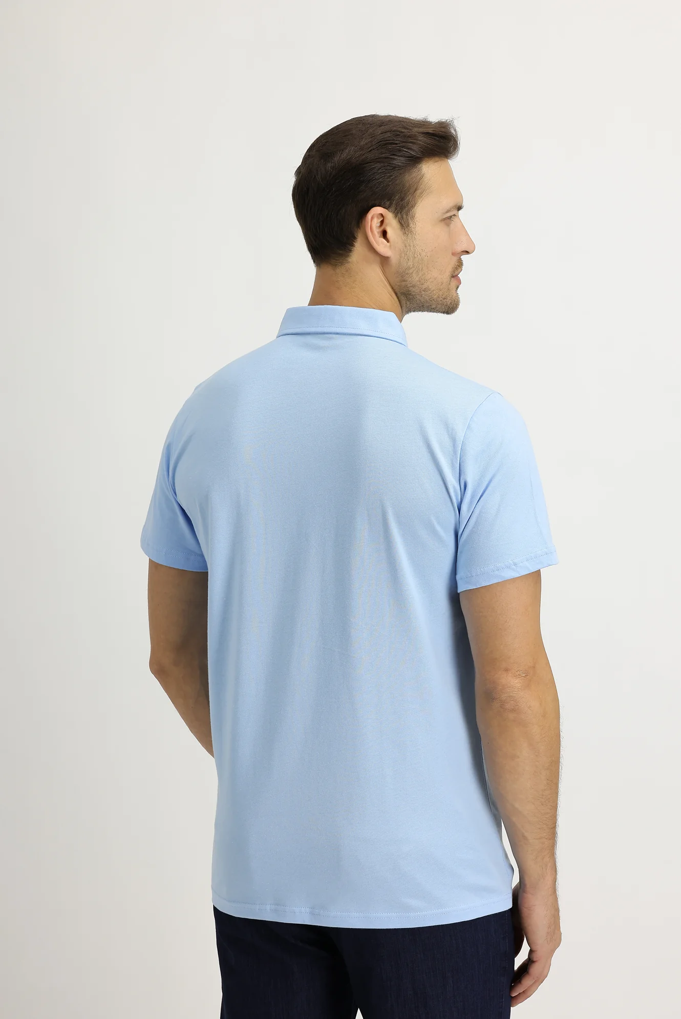 Uçuk Mavi Polo Yaka Regular Fit Pamuk Tişört - Image 5