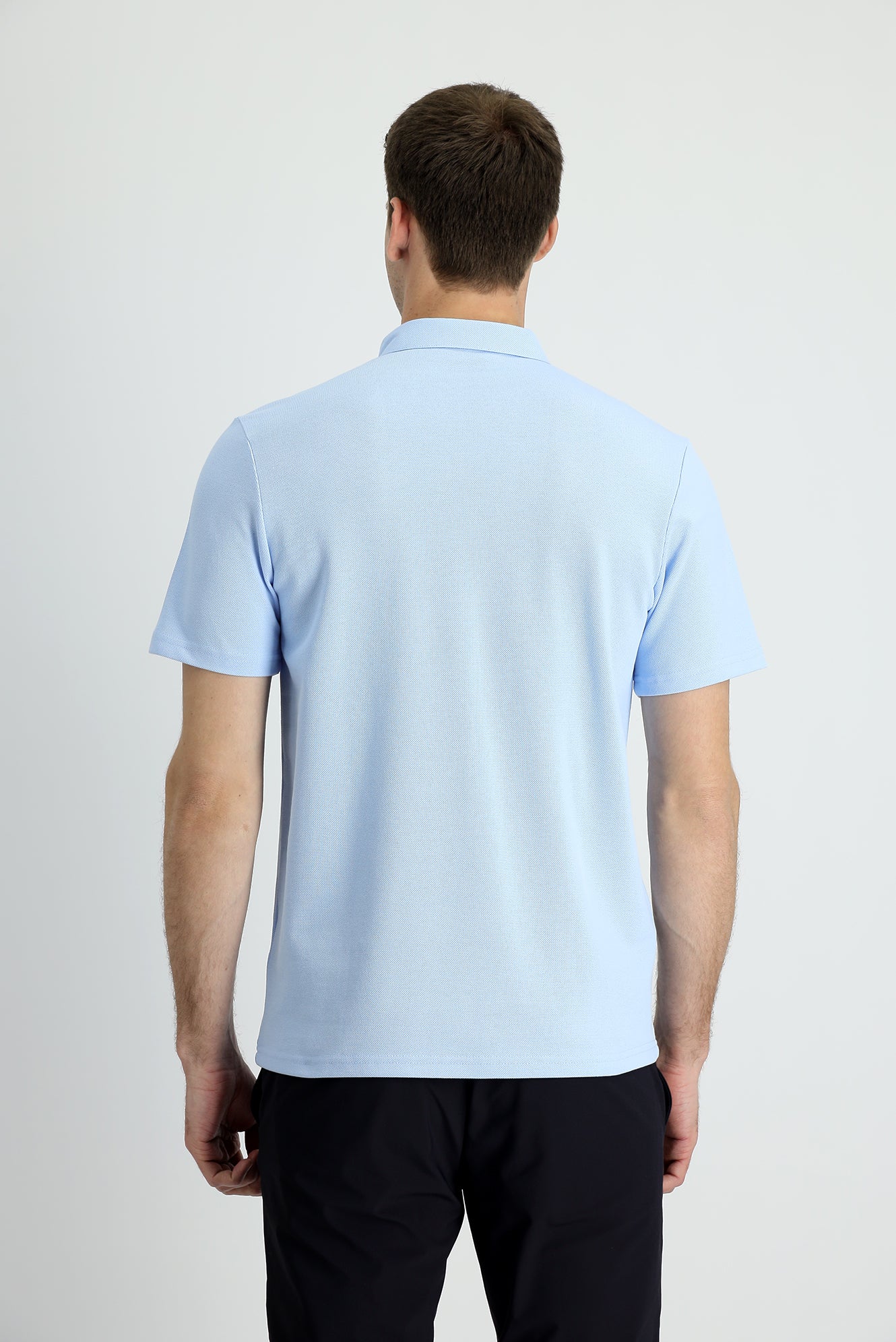 Uçuk Mavi Polo Yaka Slim Fit Dar Kesim Pamuk Tişört - Image 2