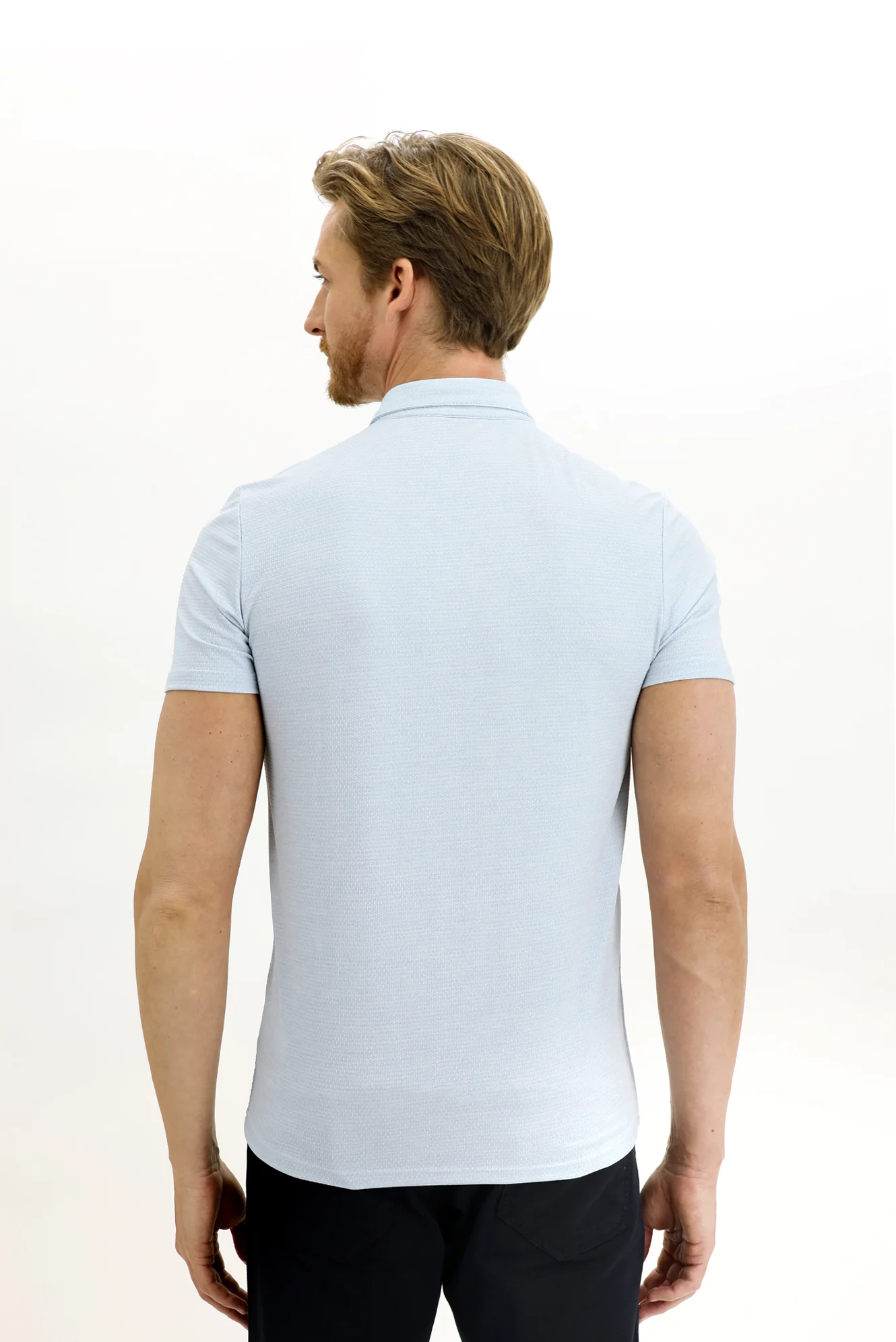 Uçuk Mavi Polo Yaka Slim Fit Dar Kesim Tişört - Image 5