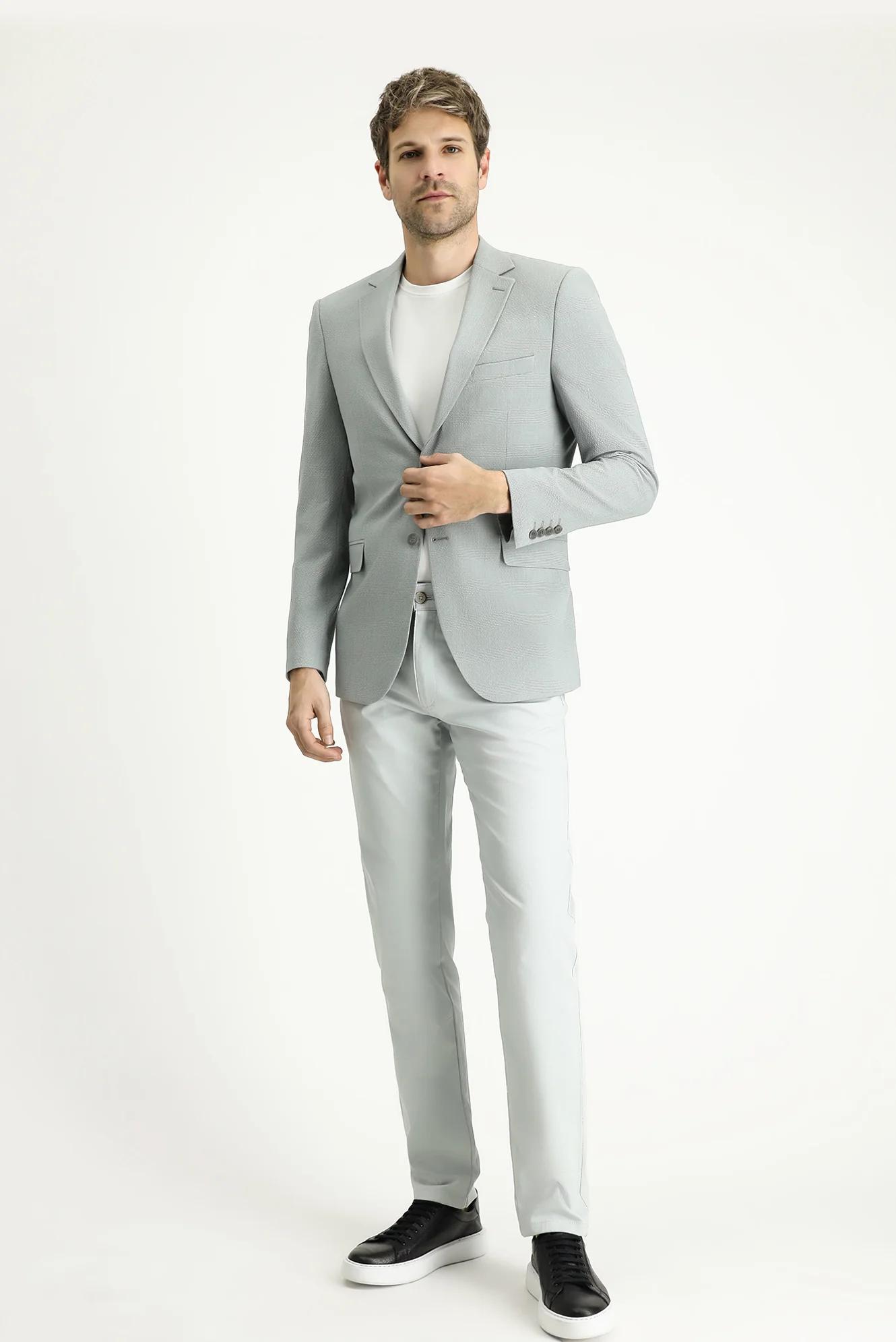 Uçuk Mavi 6 Drop Regular Fit Standart Kesim Klasik Ekose Gofre Ceket - Image 2