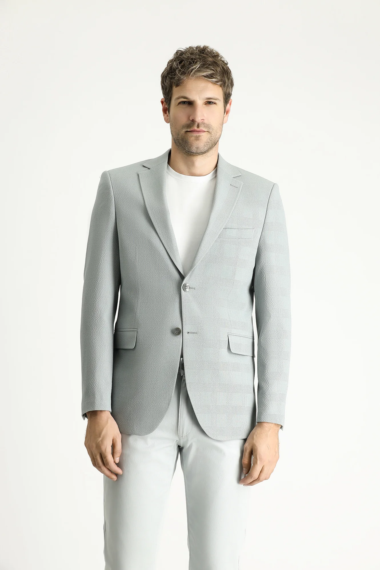 Uçuk Mavi 6 Drop Regular Fit Standart Kesim Klasik Ekose Gofre Ceket - Image 3