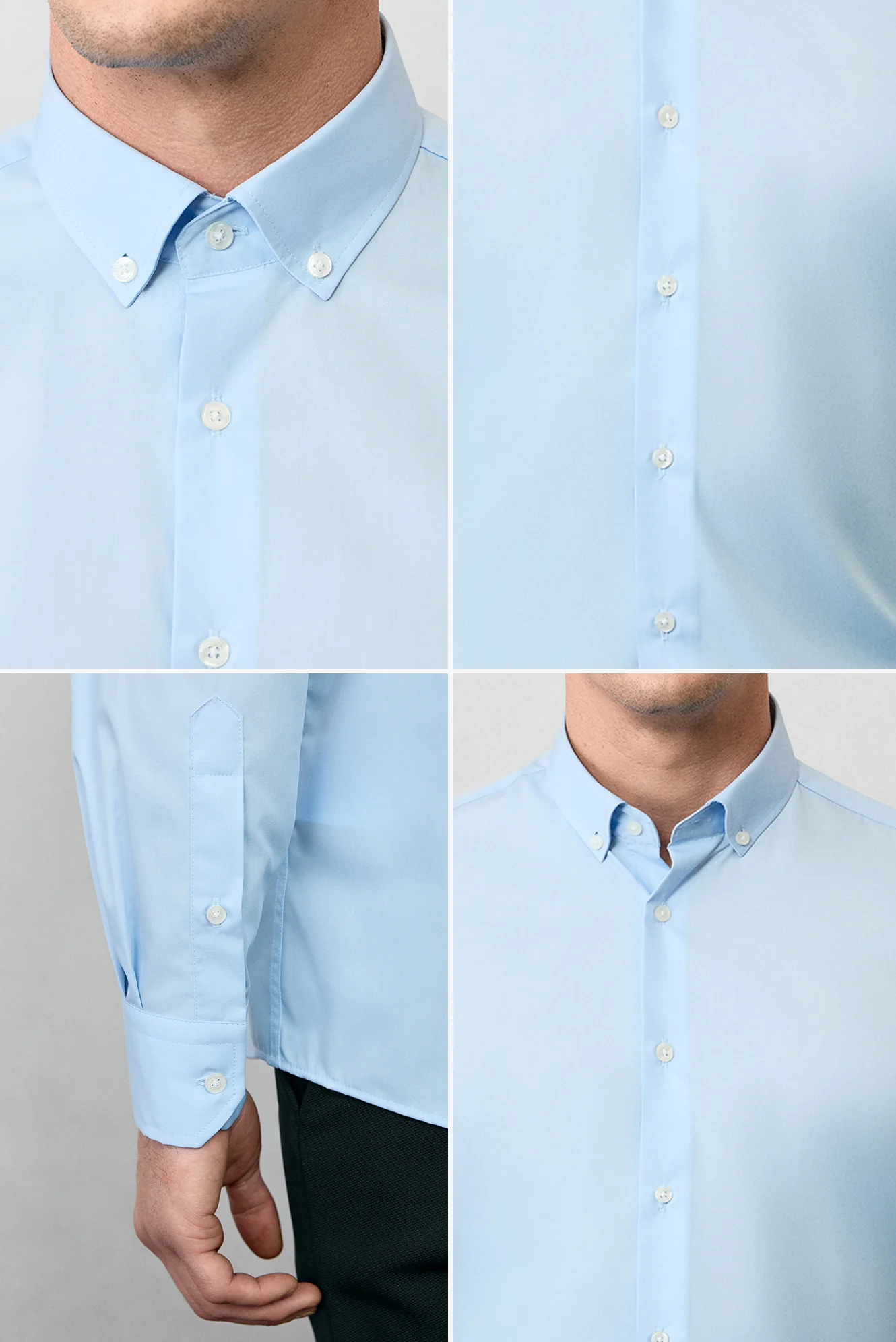 Uçuk Mavi Uzun Kol Regular Fit Düğmeli Yaka Pamuklu Non Iron Ütü Gerektirmeyen Gömlek - Image 4