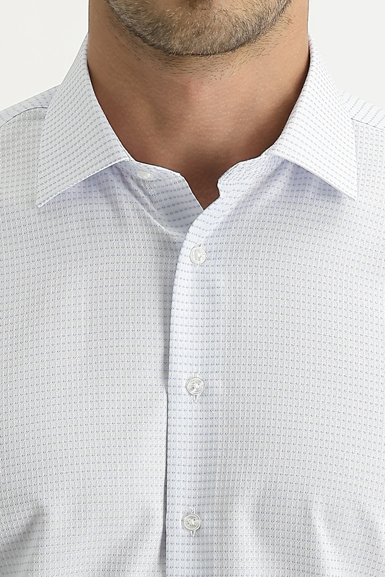 Uçuk Mavi Uzun Kol Slim Fit Dar Kesim Desenli Gömlek - Image 4
