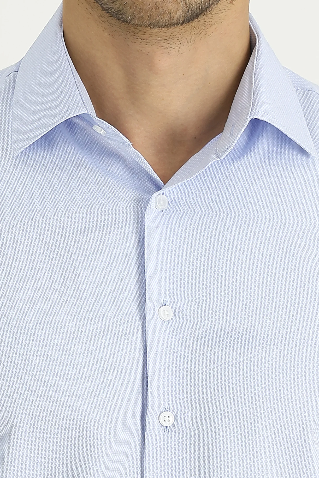Uçuk Mavi Uzun Kol Slim Fit Dar Kesim Klasik Desenli Pamuklu Kolay Ütülenebilir Gömlek - Image 3