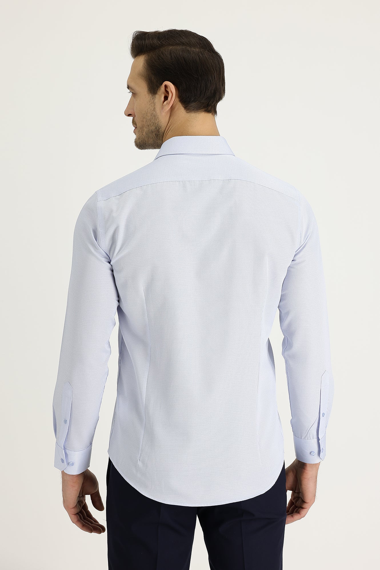Uçuk Mavi Uzun Kol Slim Fit Dar Kesim Klasik Desenli Pamuklu Kolay Ütülenebilir Gömlek - Image 3