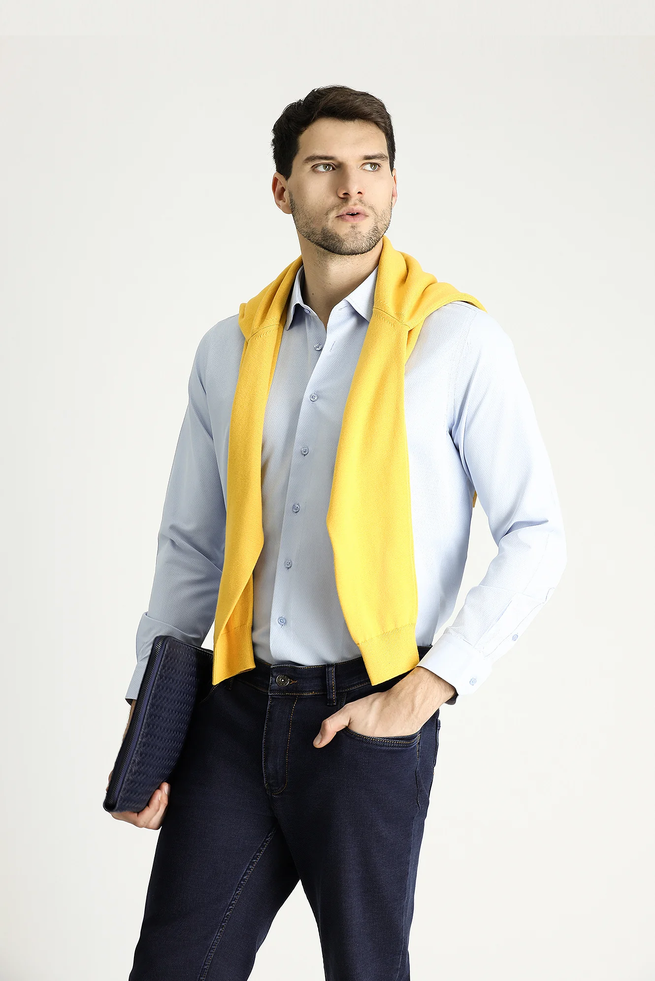 Uçuk Mavi Uzun Kol Slim Fit Dar Kesim Klasik Desenli Pamuklu Kolay Ütülenebilir Gömlek