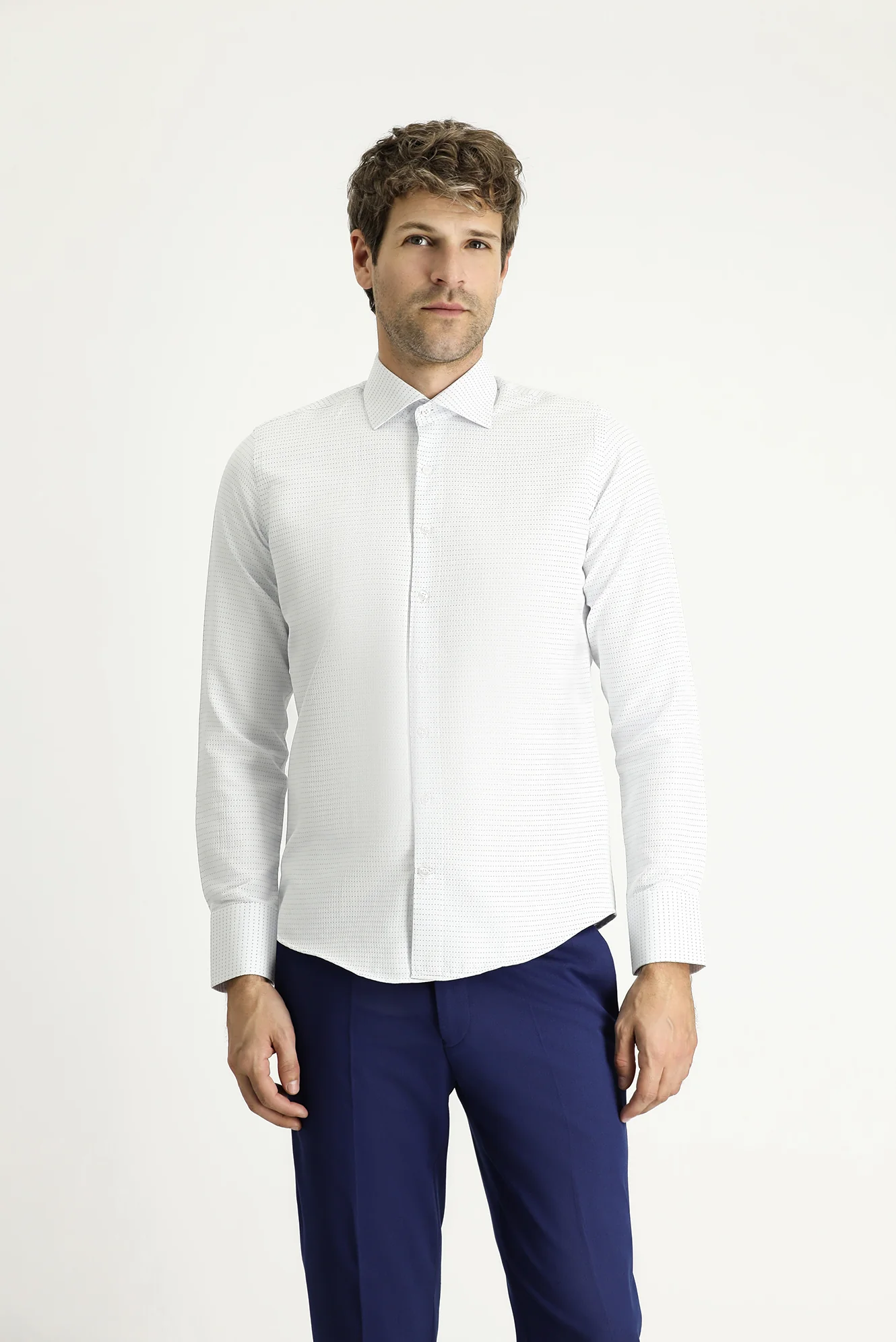 Uçuk Mavi Uzun Kol Slim Fit Dar Kesim Klasik Desenli Pamuklu Kolay Ütülenebilir Gömlek - Image 3