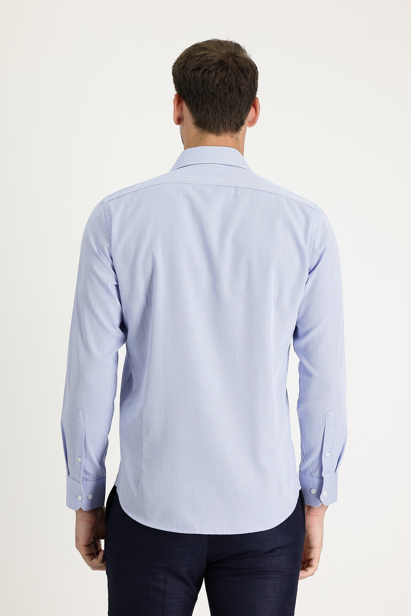 Uçuk Mavi Uzun Kol Slim Fit Dar Kesim Klasik Desenli Pamuklu Kolay Ütülenebilir Gömlek - Image 3