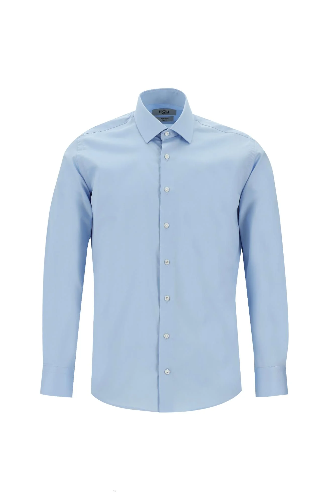 Uçuk Mavi Uzun Kol Slim Fit Dar Kesim Klasik Non Iron Saten Pamuklu Gömlek