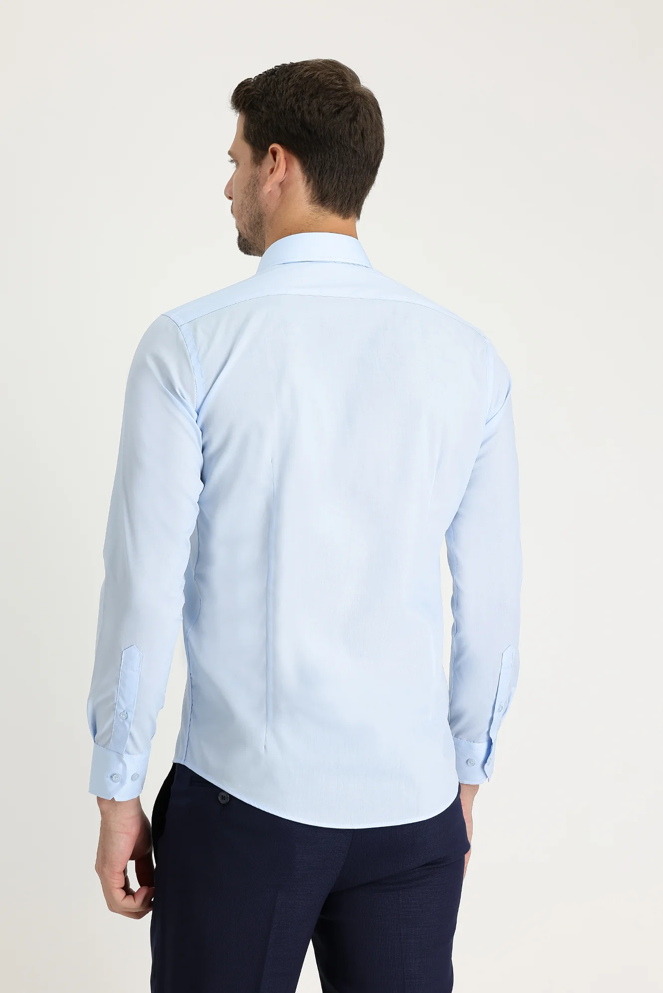 Uçuk Mavi Uzun Kol Slim Fit Dar Kesim Klasik Gömlek - Image 3