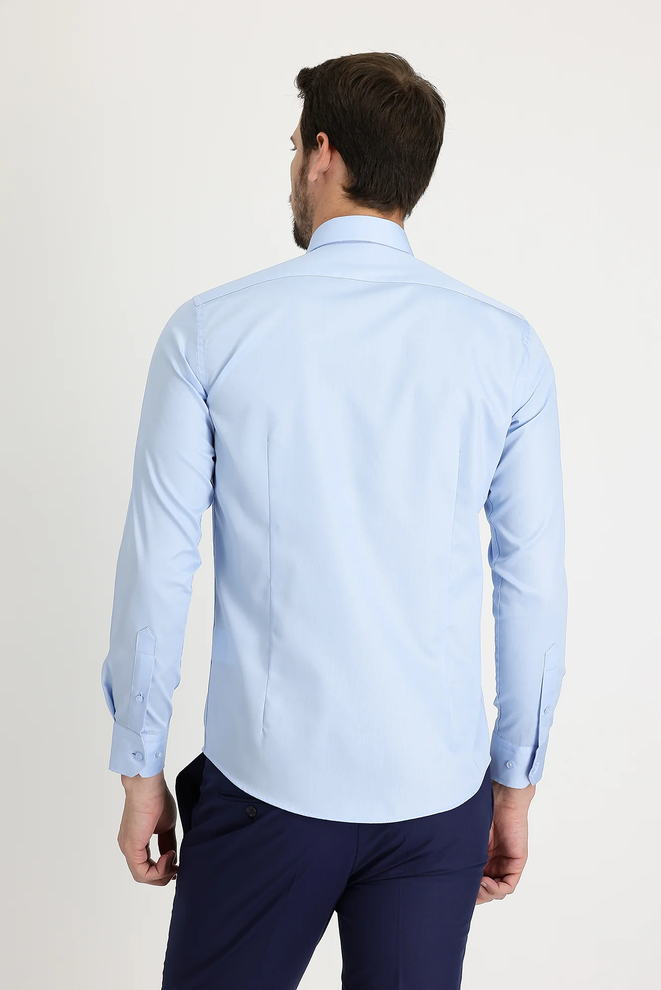 Uçuk Mavi Uzun Kol Slim Fit Dar Kesim Non Iron Klasik Pamuklu Gömlek - Image 2
