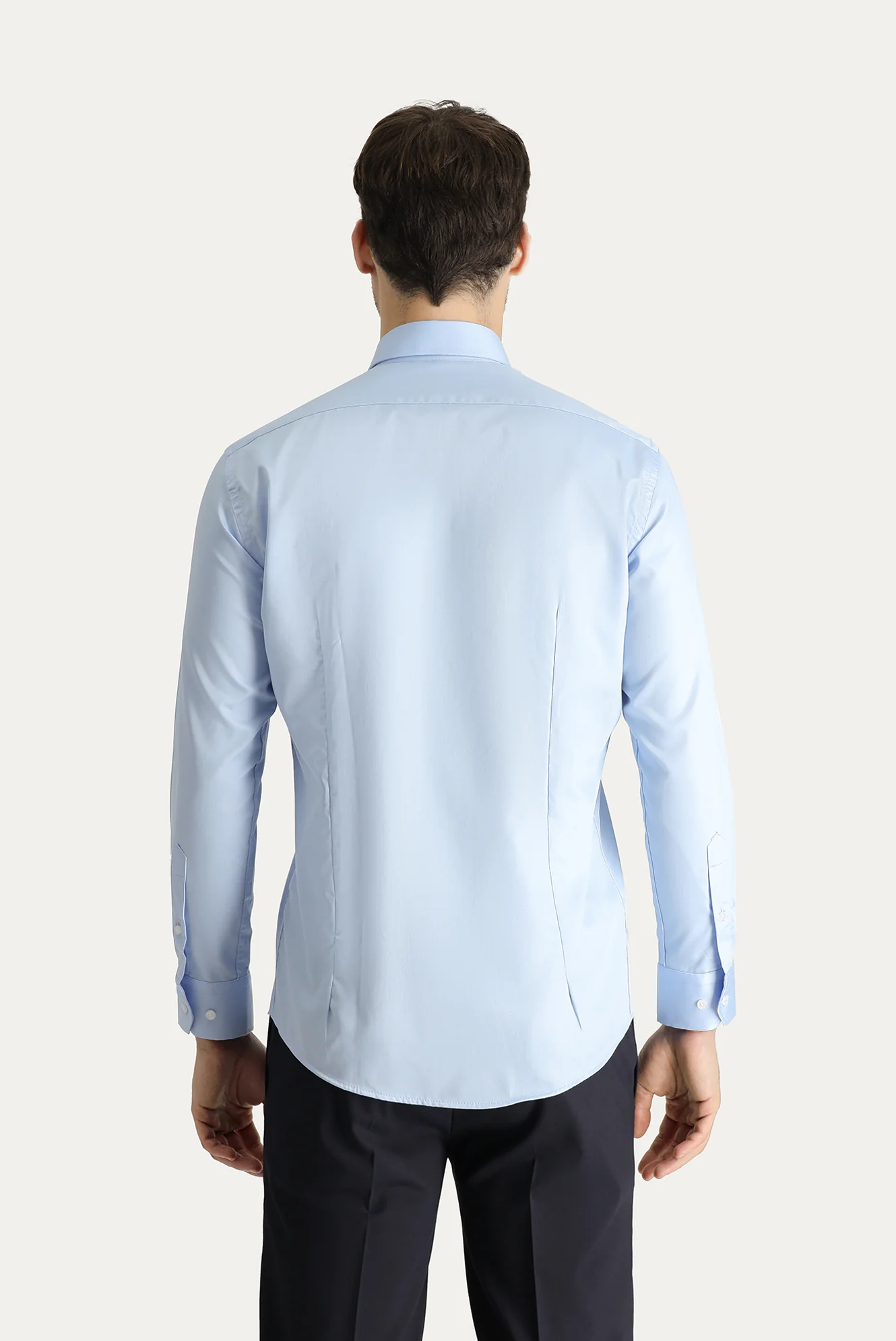 Uçuk Mavi Uzun Kol Slim Fit Dar Kesim Non Iron Saten Pamuklu Gömlek - Image 4