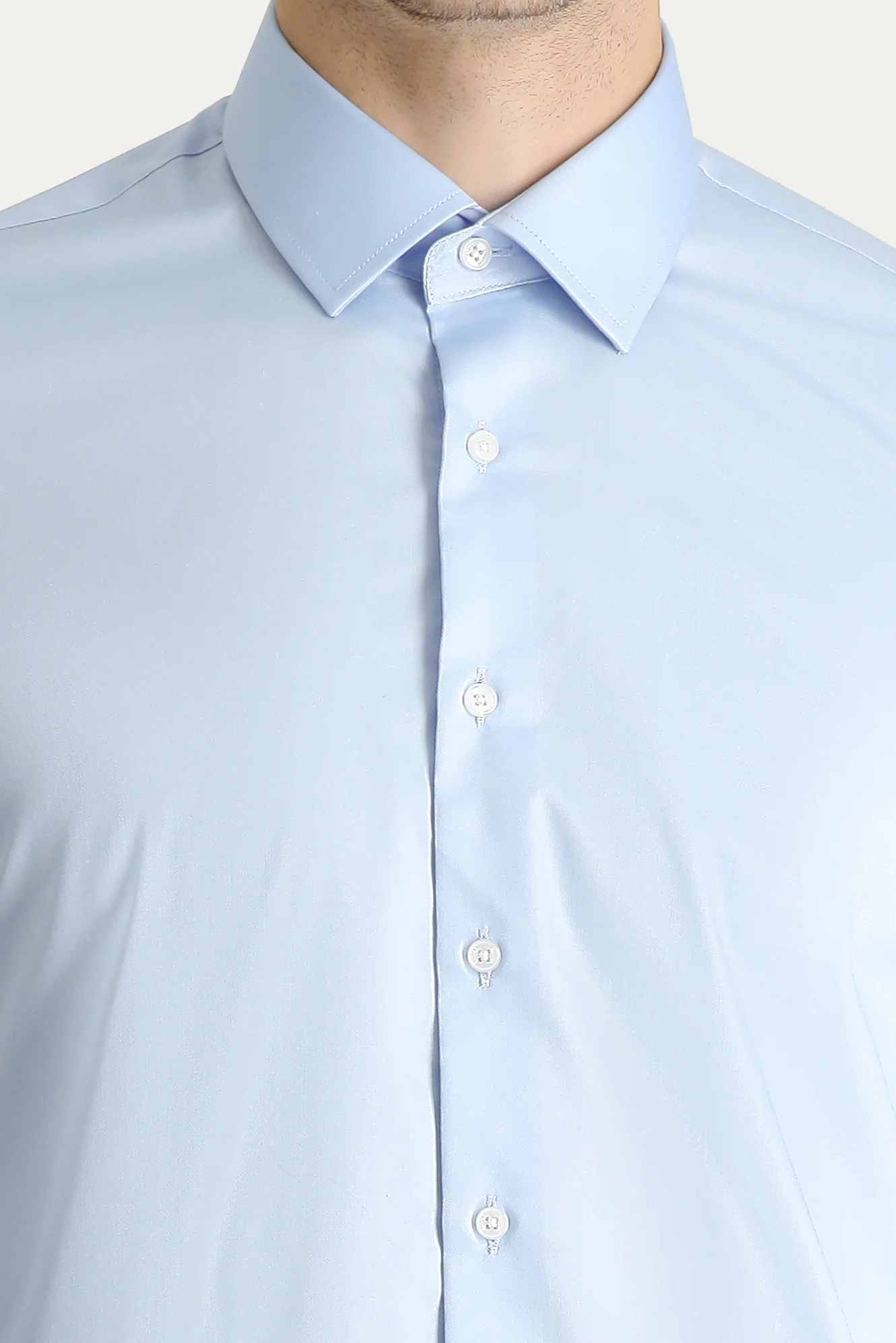 Uçuk Mavi Uzun Kol Slim Fit Dar Kesim Non Iron Saten Pamuklu Gömlek - Image 5
