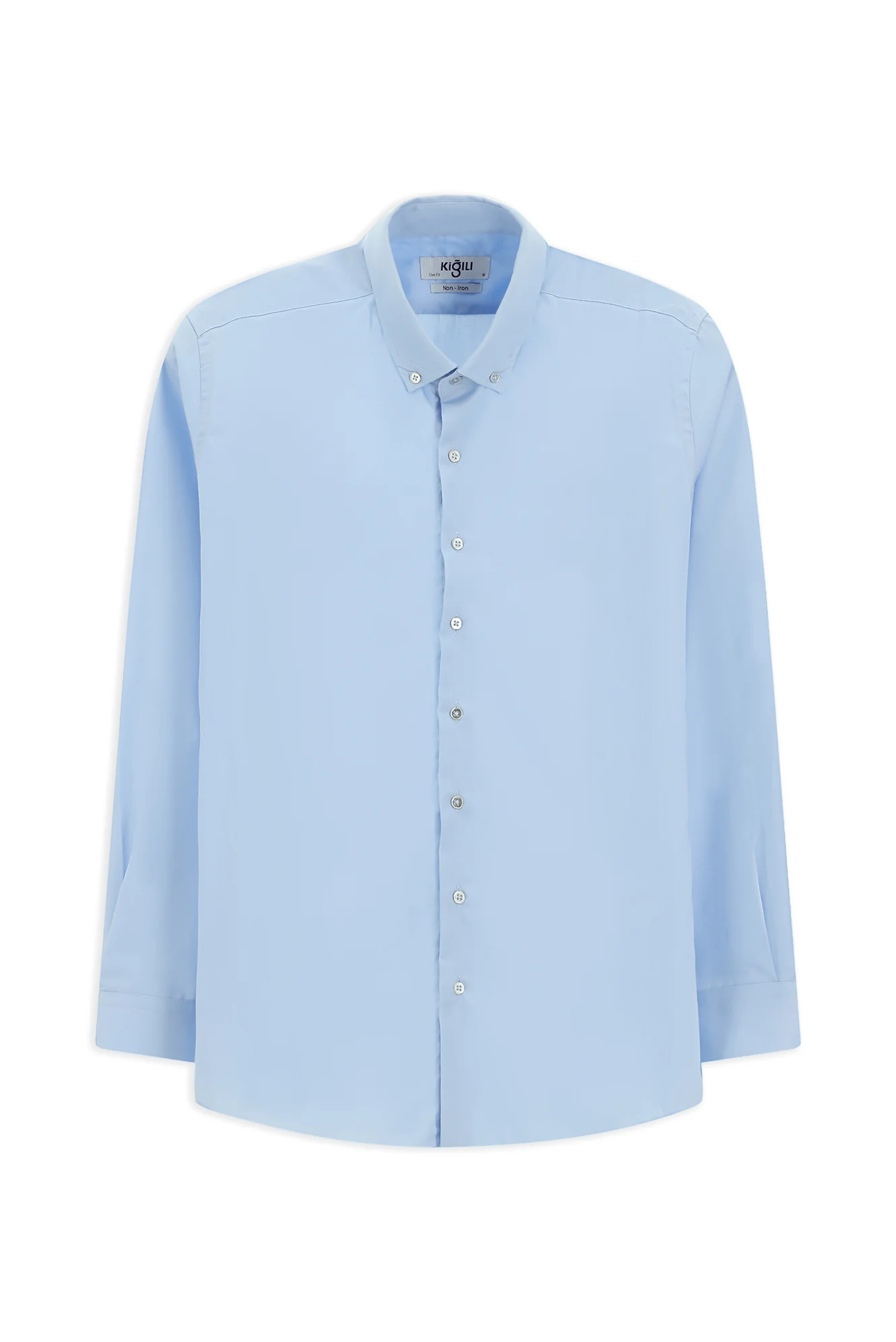 Uçuk Mavi Uzun Kol Slim Fit Dar Kesim Non Iron Ütü Gerektirmeyen Pamuklu Düğmeli Yaka Gömlek - Image 7